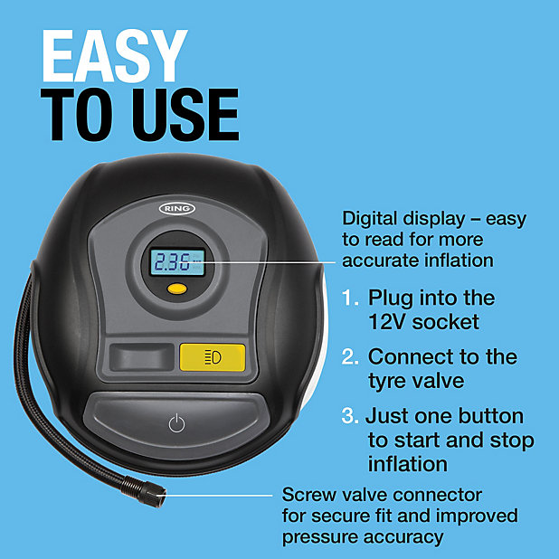 Digital Tyre Inflator with Clip-On Connector, SA400