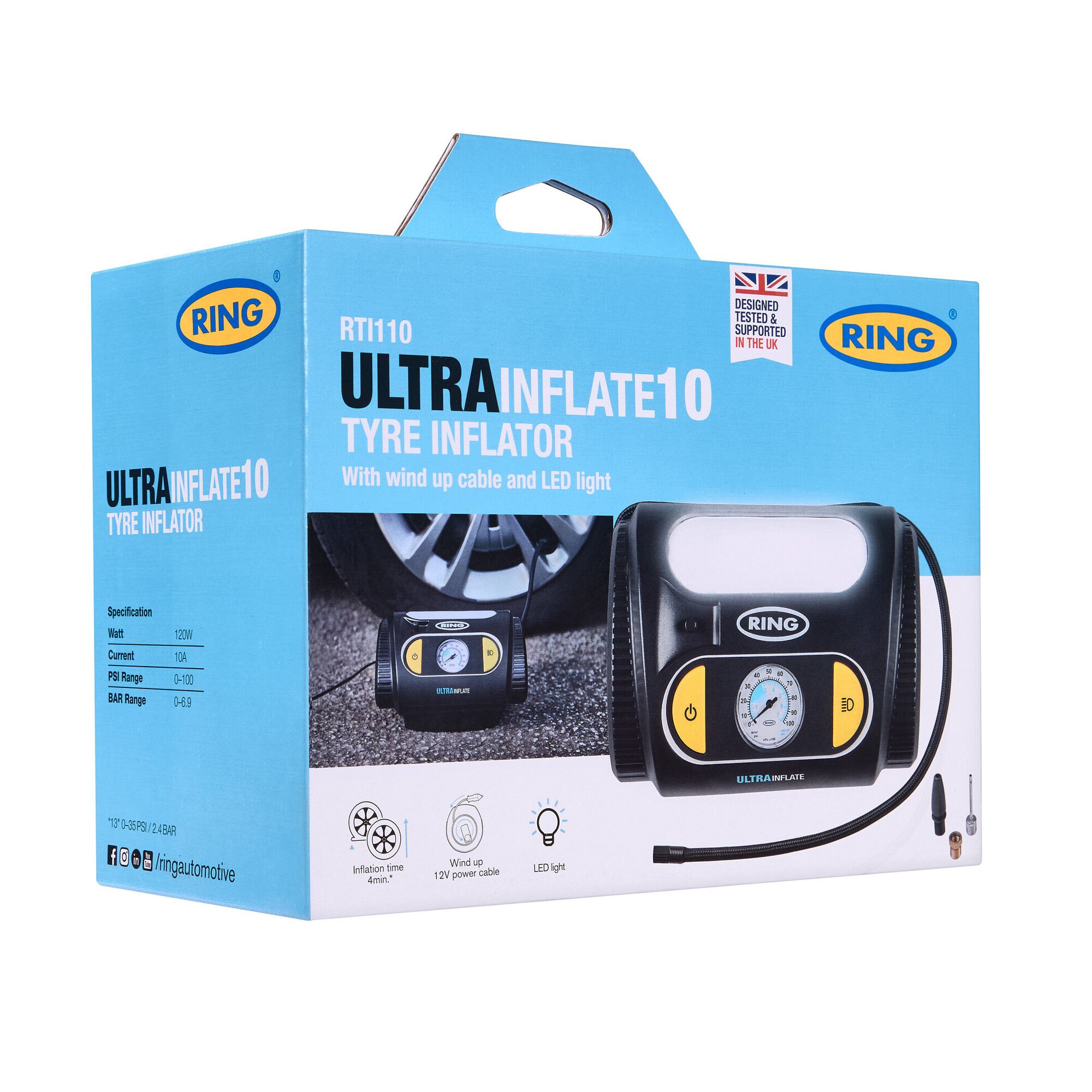 Ring Automotive UltraInflate Black 12V Analogue dial Powered tyre ...