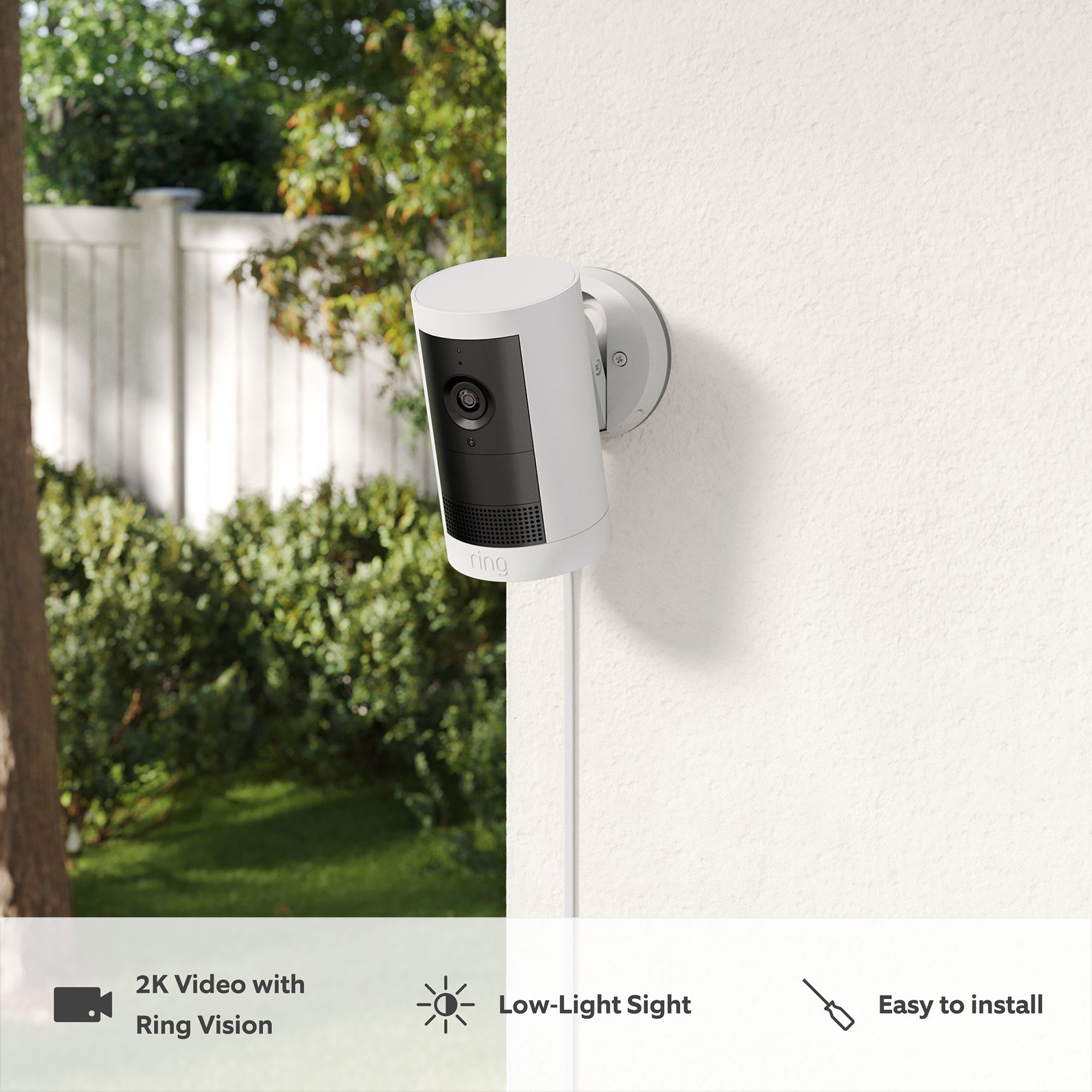 Ring Plug In Wi-fi Outdoor Swivel & tilt Smart IP camera in White