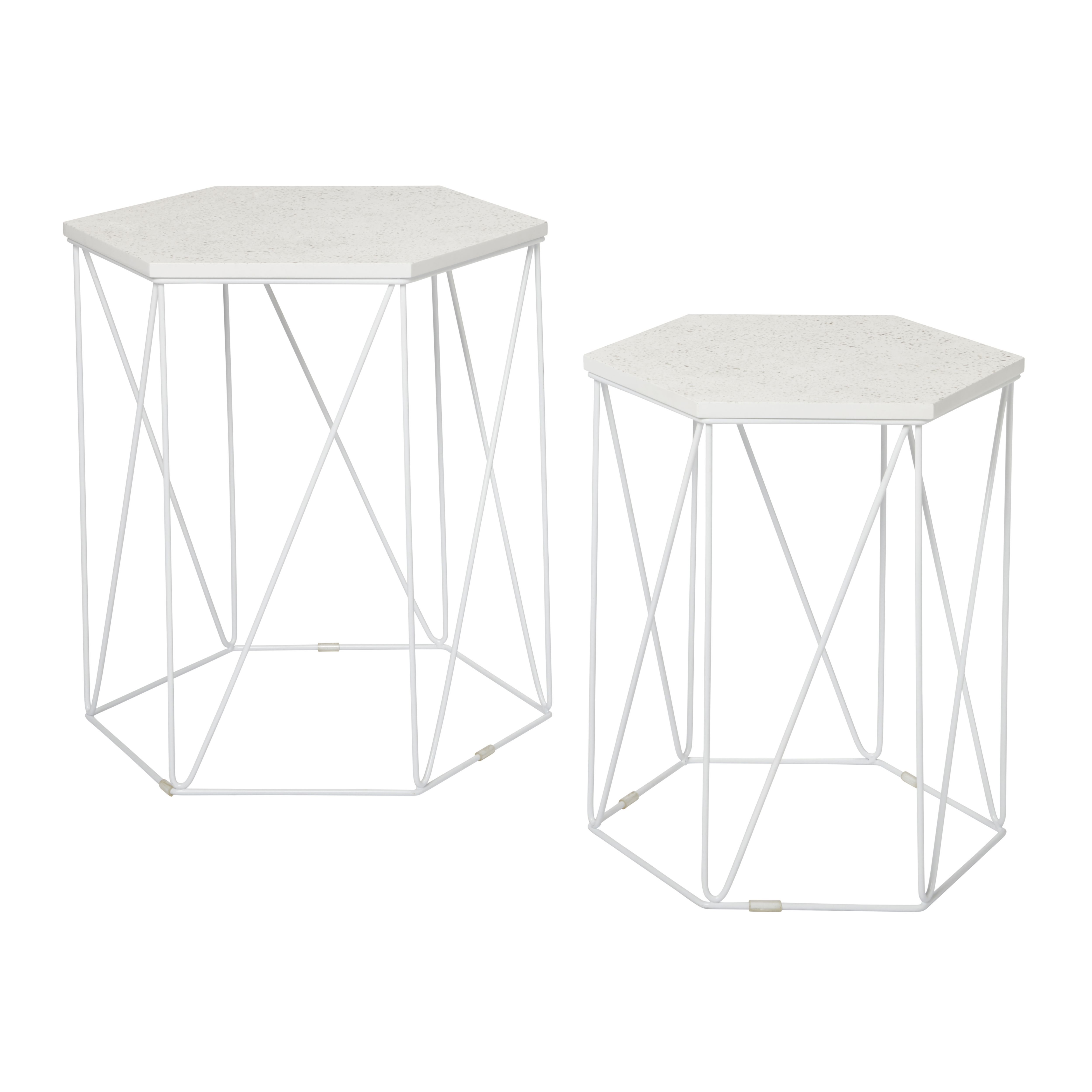 Risco Matt White Marble effect Side table Set of 2