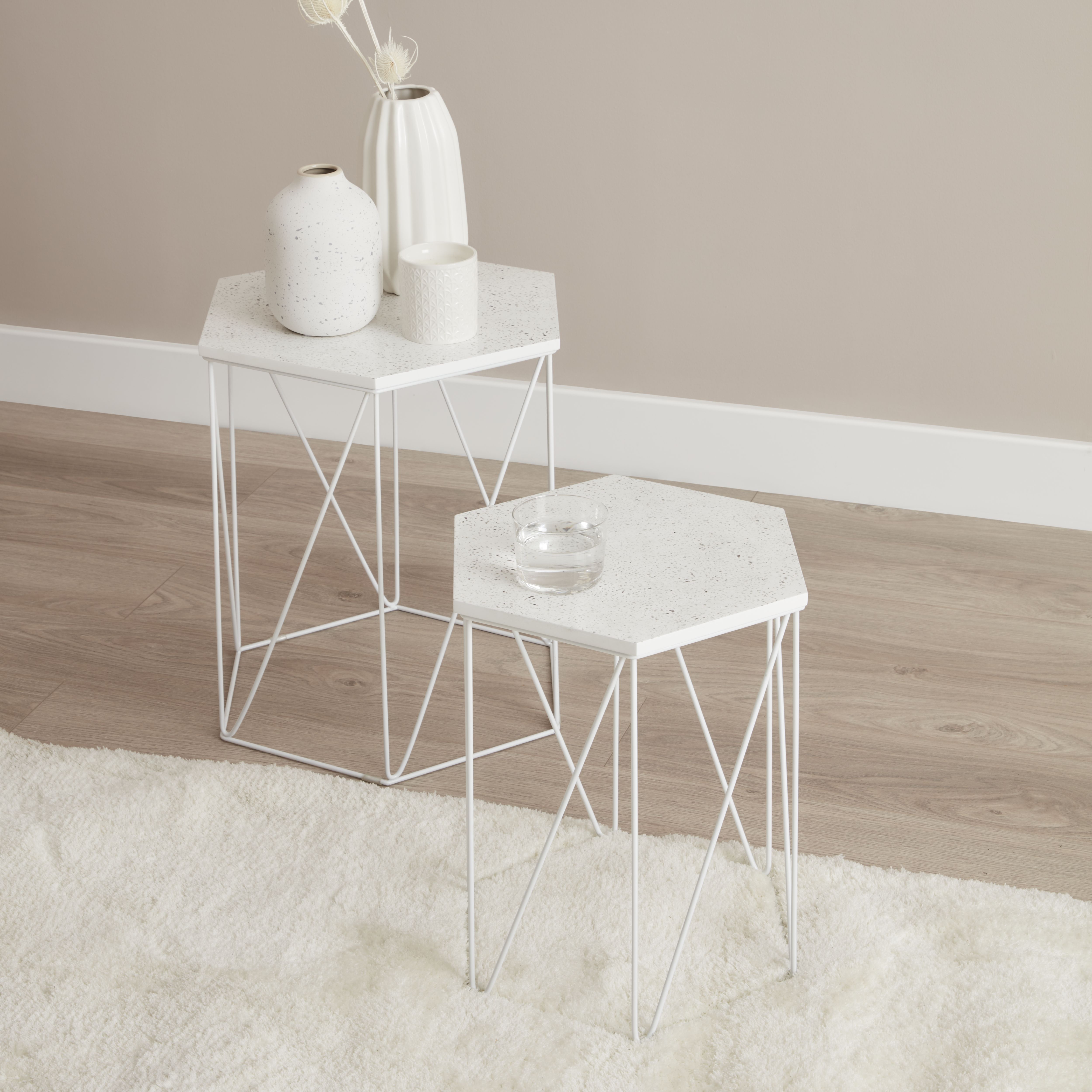 Risco Matt White Marble effect Side table Set of 2