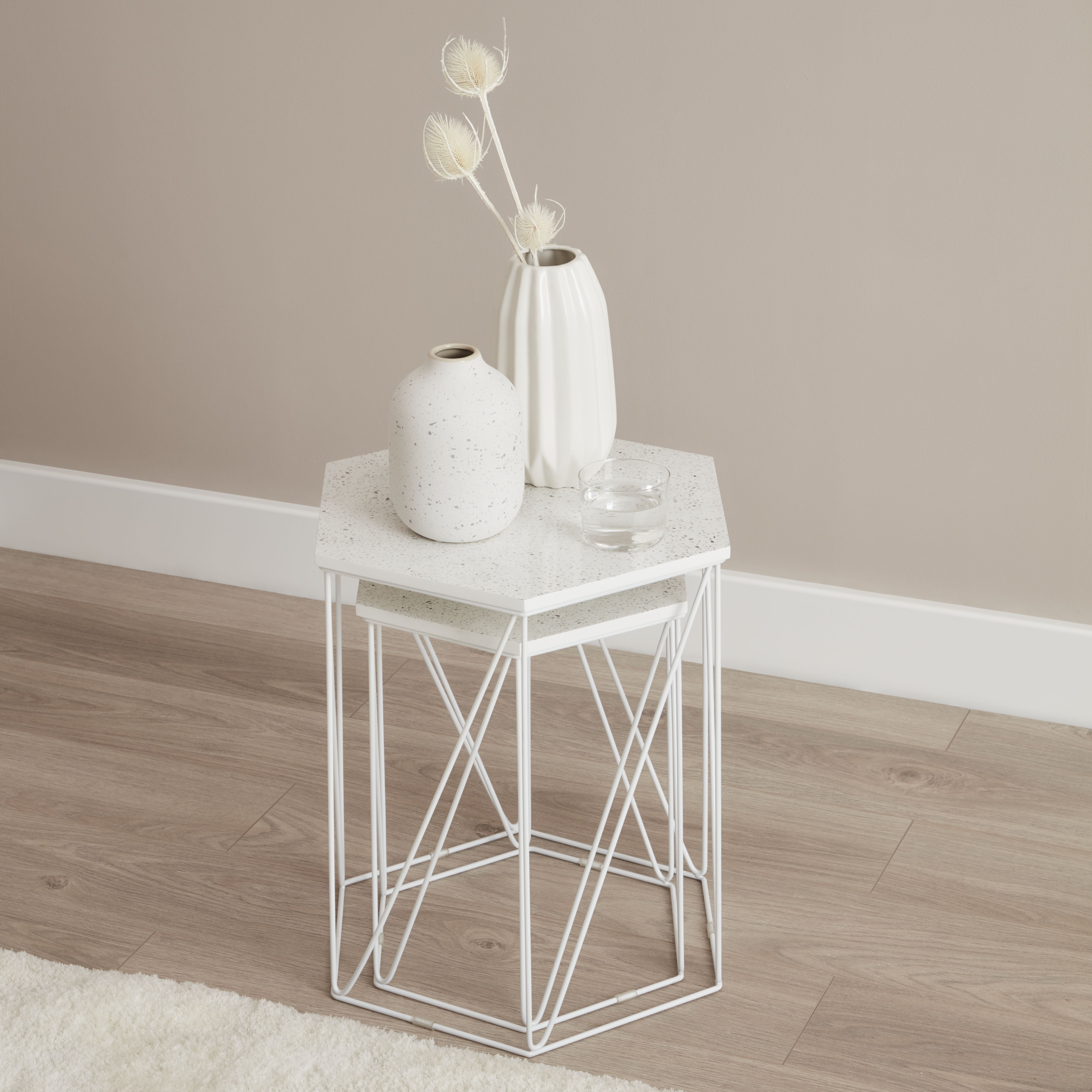 Risco Matt White Marble effect Side table Set of 2