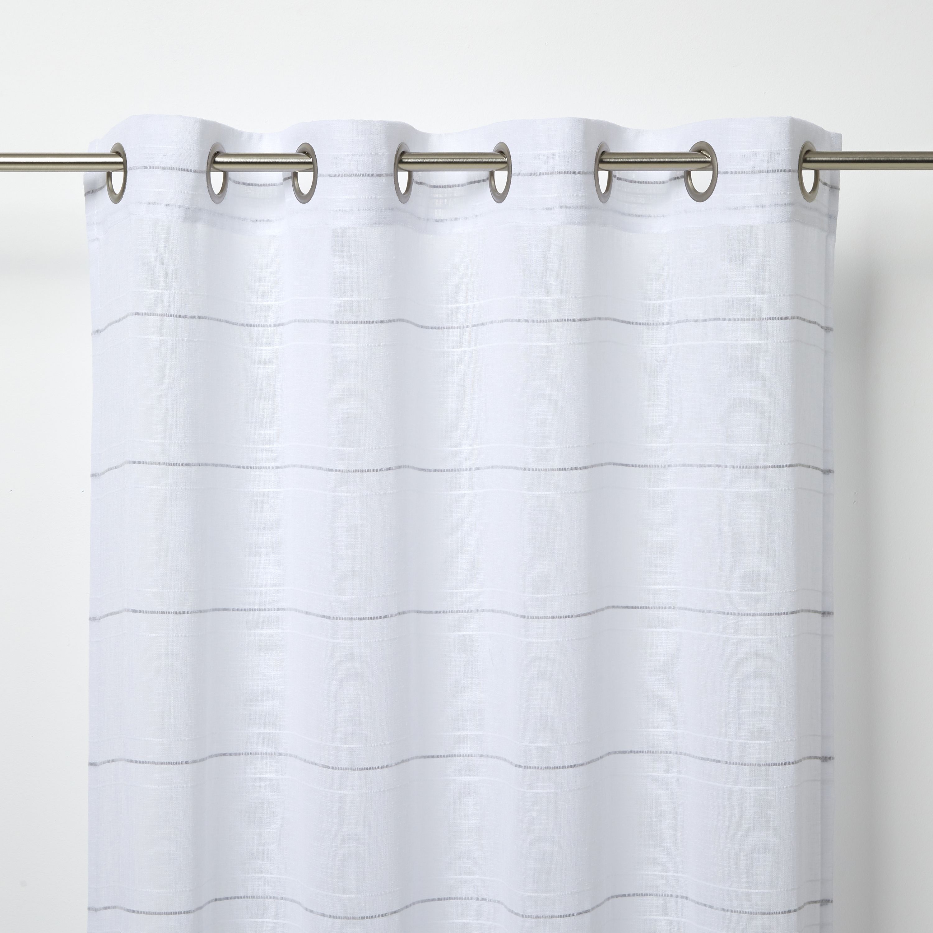 Rizal White Horizontal stripe Unlined Eyelet Voile curtain (W)140cm (L)260cm, Single