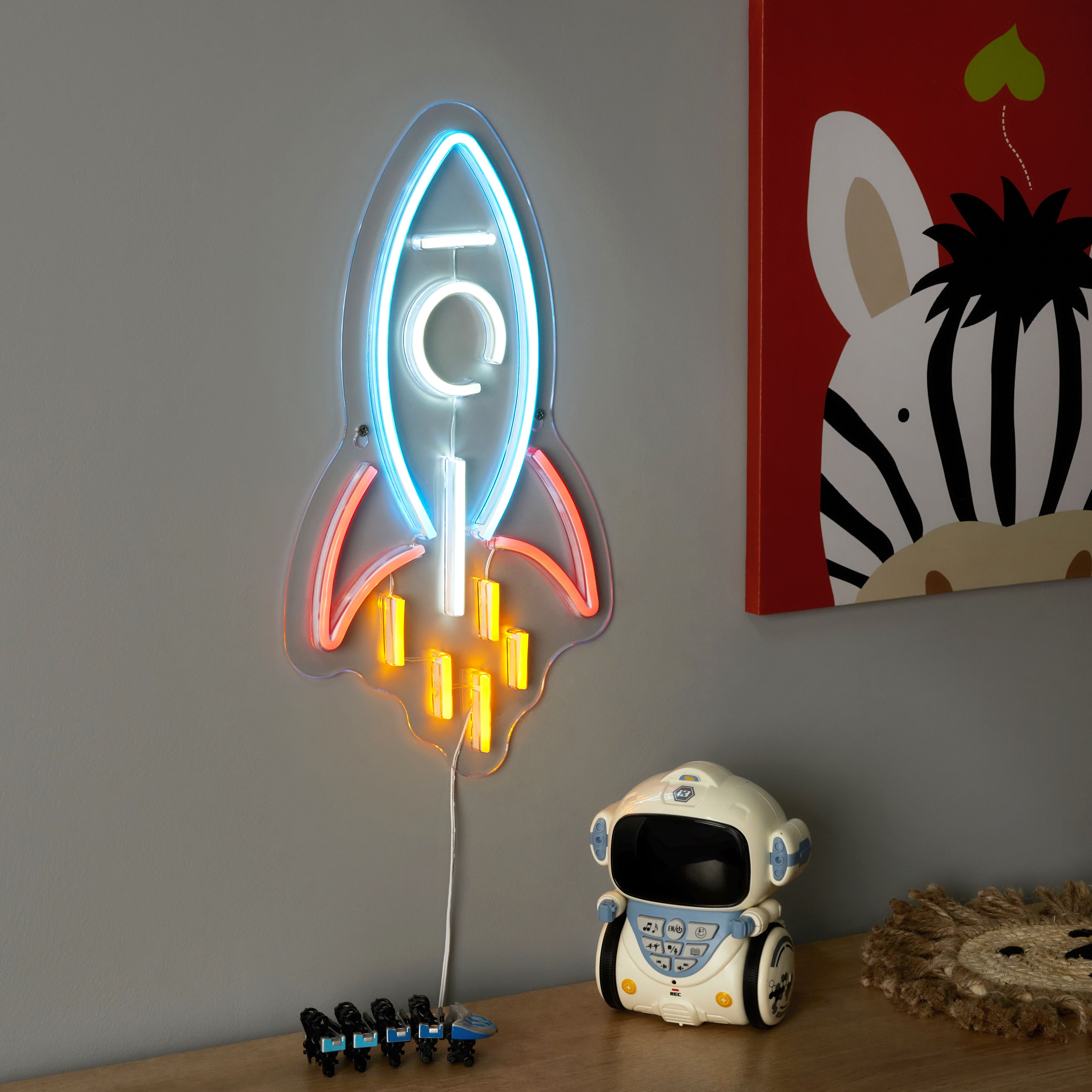 Rocket Neon Blue, Red & Orange Plug-in LED Wall light