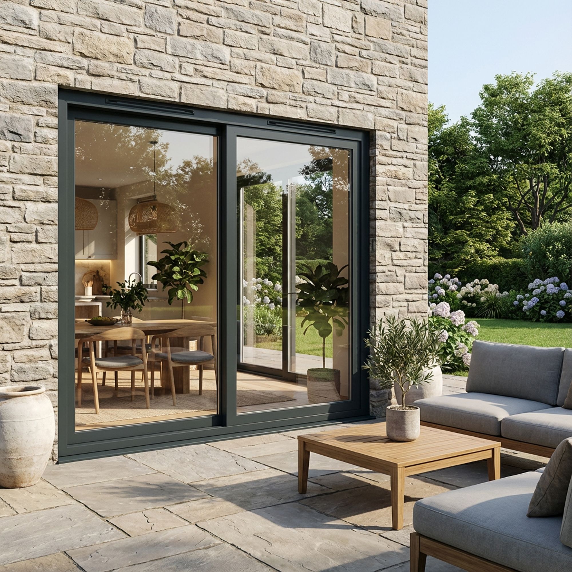 Rohden 1 Lite Clear Fully glazed Grey & White uPVC Sliding Door set with 2 panes, (H)2090mm (W)1490mm