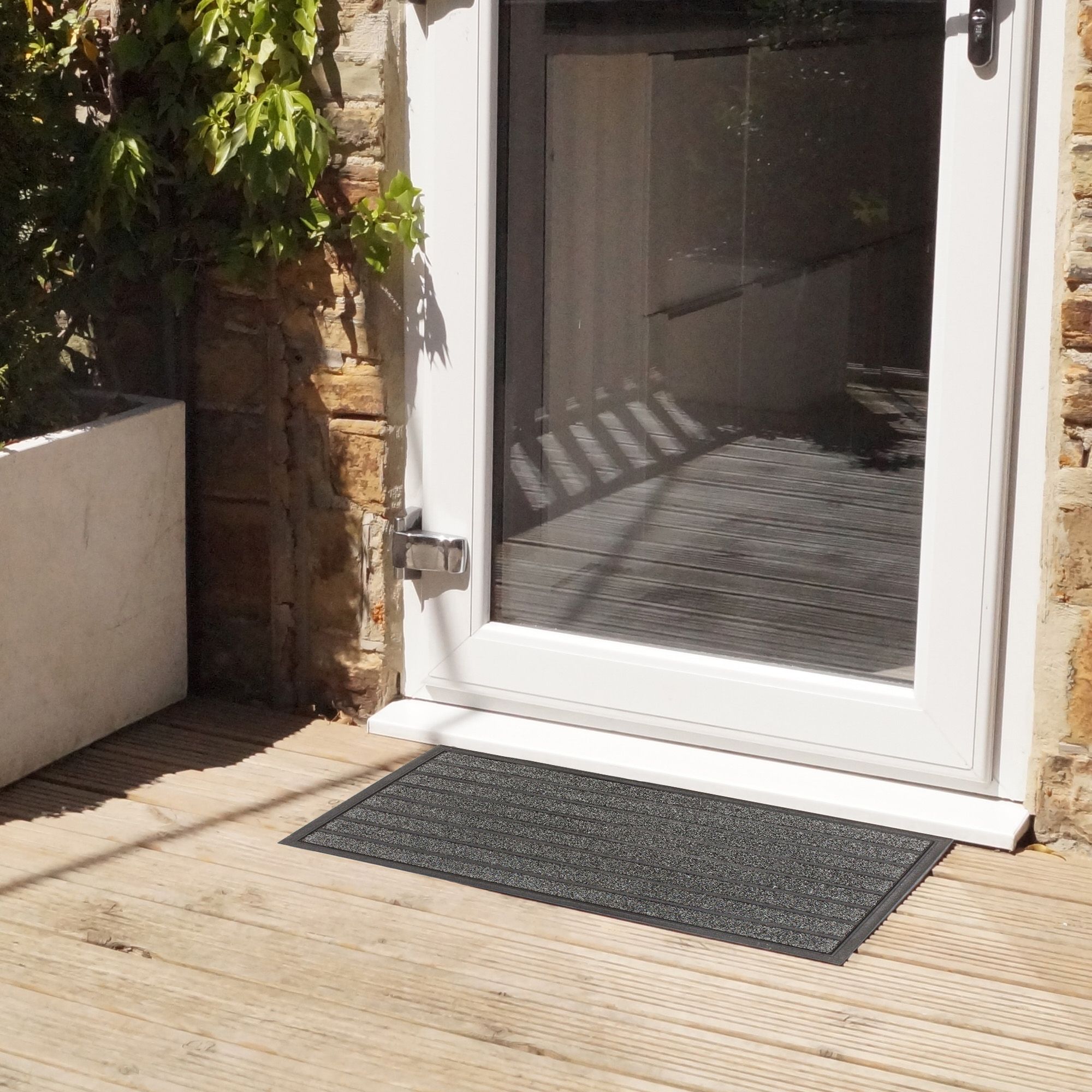 Rome Grey Stripe Heavy duty Scraper mat, 60cm x 40cm