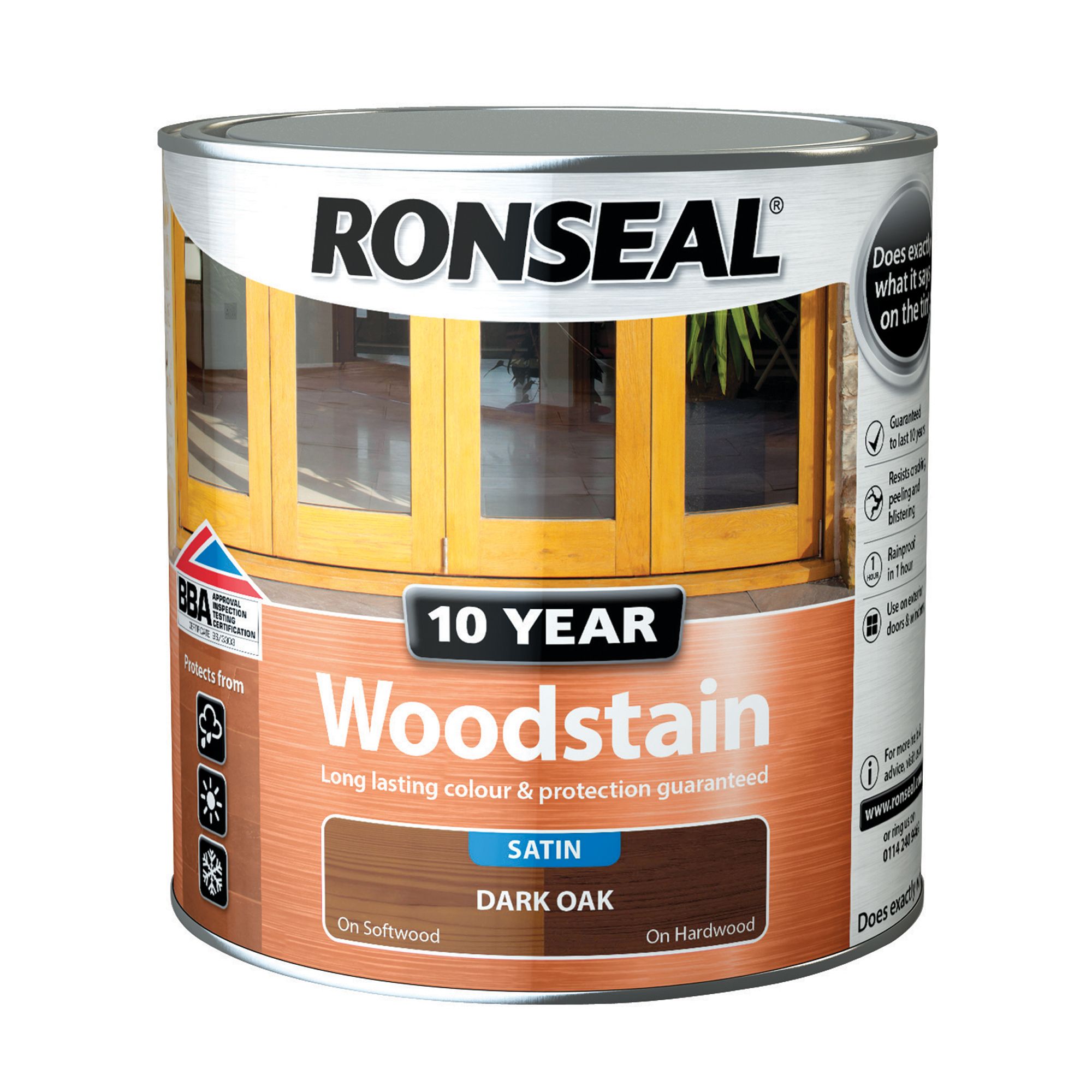 Ronseal 10 Year Dark oak Satin Quick dry Doors & window frames Wood stain, 750ml