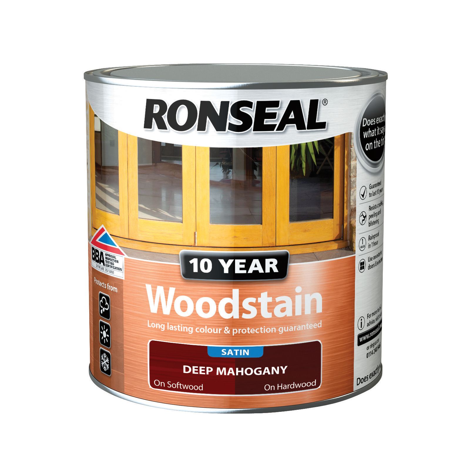 Ronseal 10 Year Deep mahogany Satin Quick dry Doors & window frames Wood stain, 750ml