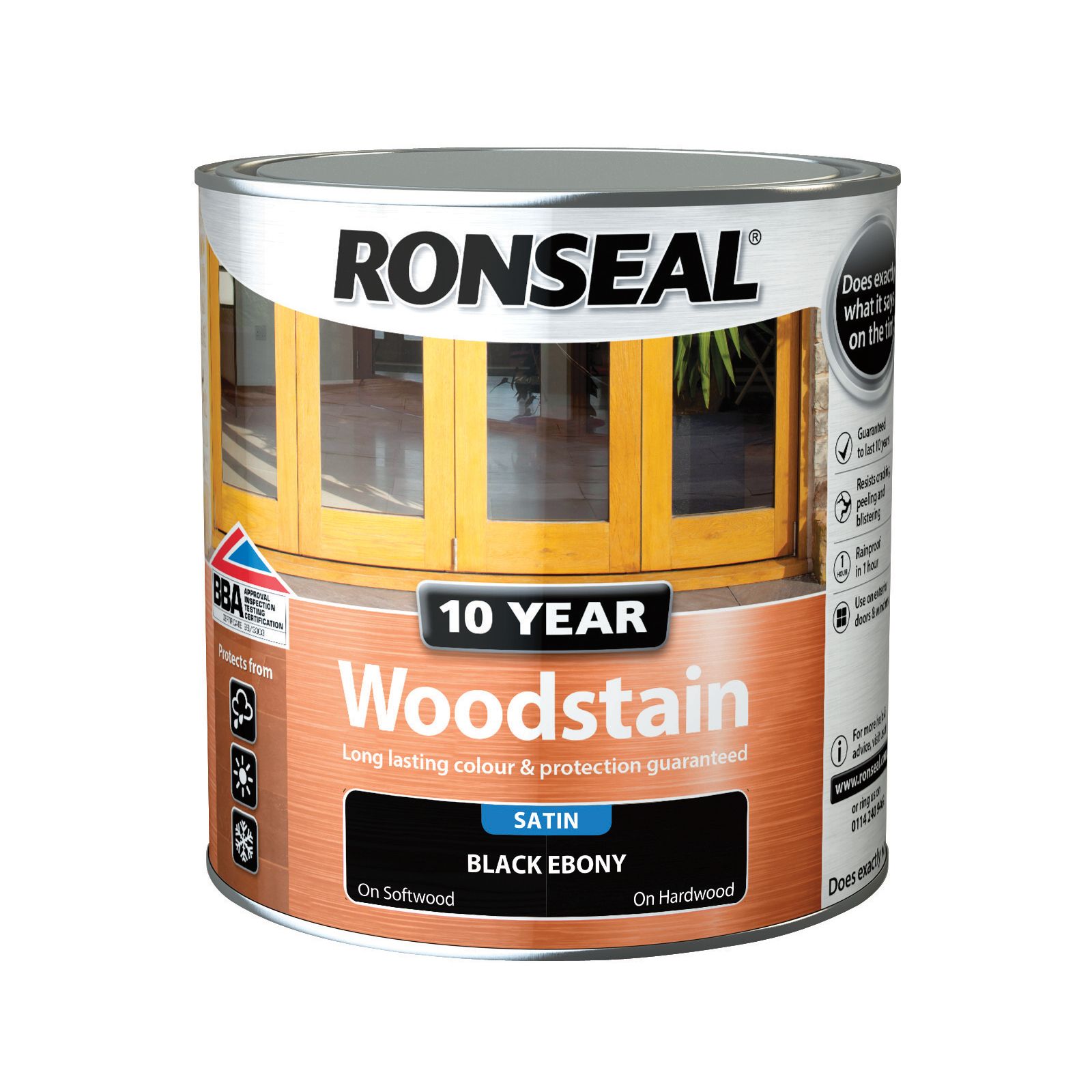 Ronseal 10 Year Ebony Satin Quick dry Doors & window frames Wood stain, 2.5L