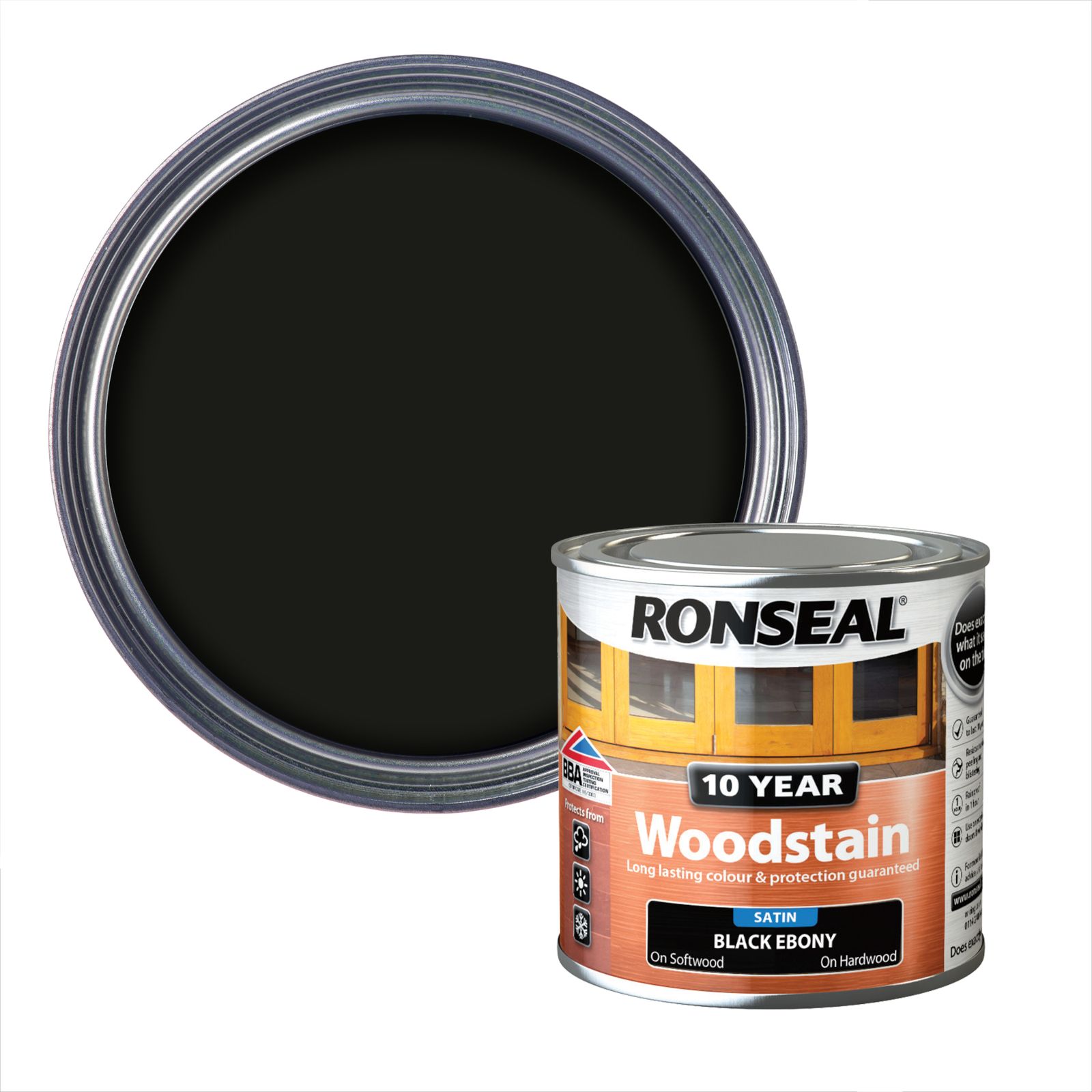 Ronseal 10 Year Ebony Satin Quick dry Doors & window frames Wood stain, 250ml