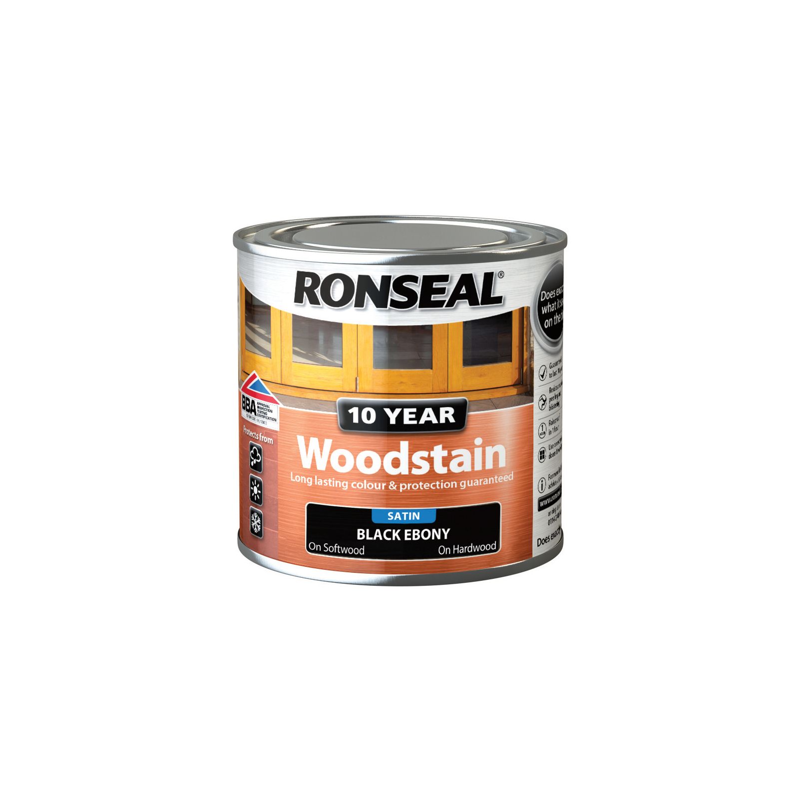 Ronseal 10 Year Ebony Satin Quick dry Doors & window frames Wood stain, 250ml