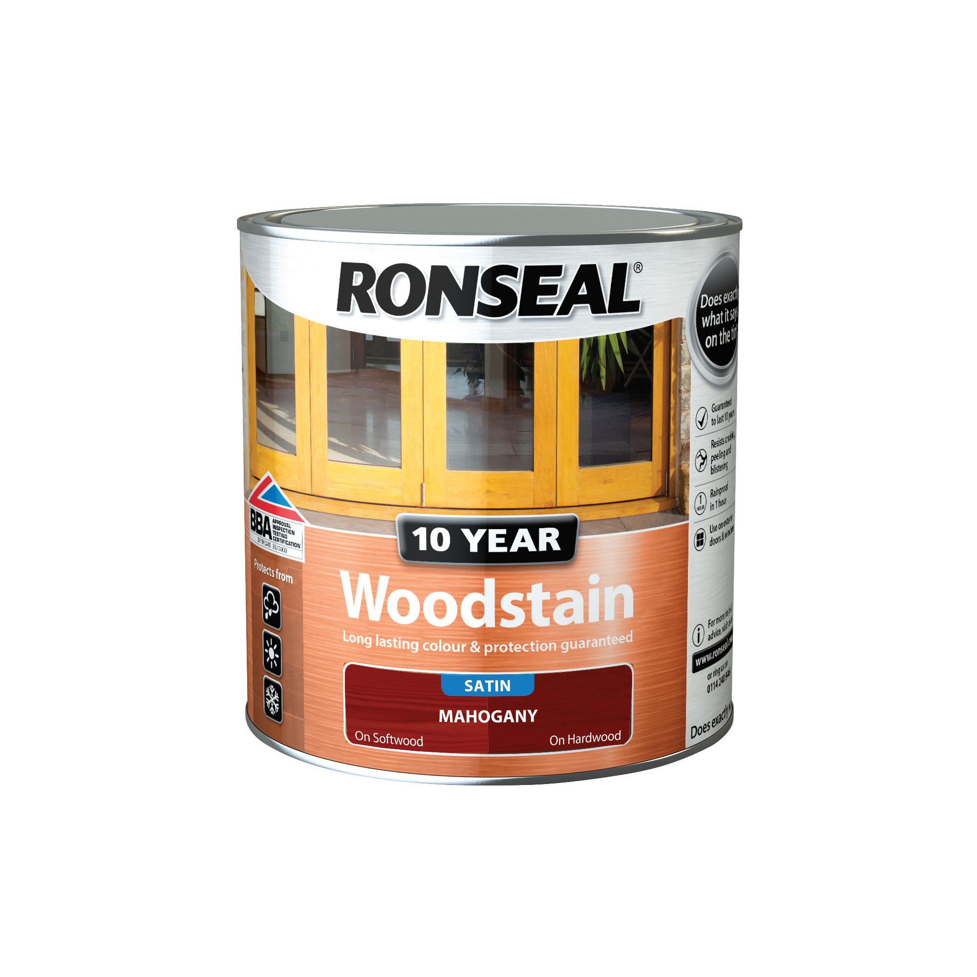 Ronseal 10 Year Mahogany Satin Quick dry Doors & window frames Wood stain,  250ml