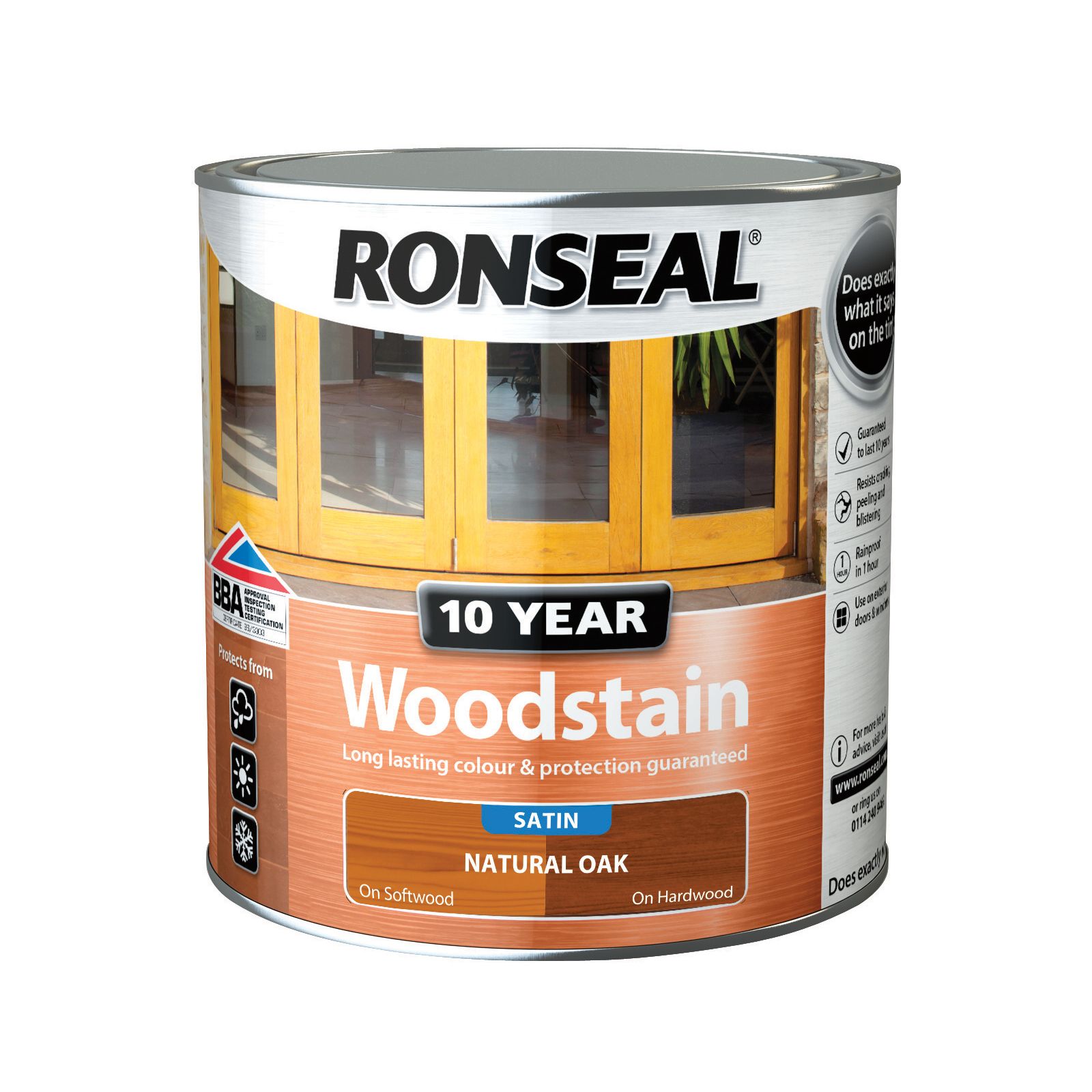 Ronseal 10 Year Natural oak Satin Quick dry Doors & window frames Wood stain, 2.5L