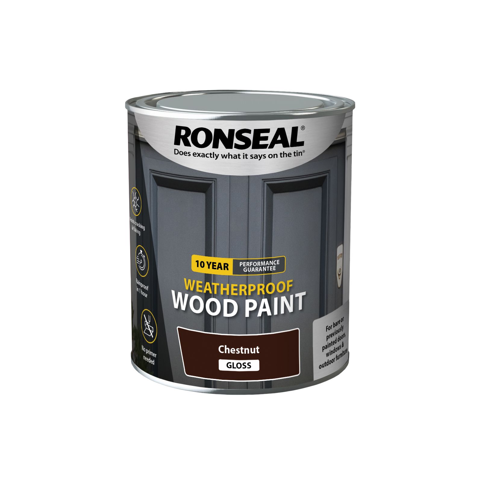 Ronseal 10 Year Weatherproof Wood Paint Chestnut Gloss Exterior Protector Wood paint, 750ml Tin