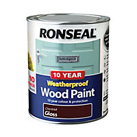 Ronseal 10 Year Weatherproof Wood Paint Chestnut Gloss Exterior Wood paint, 750ml Tin