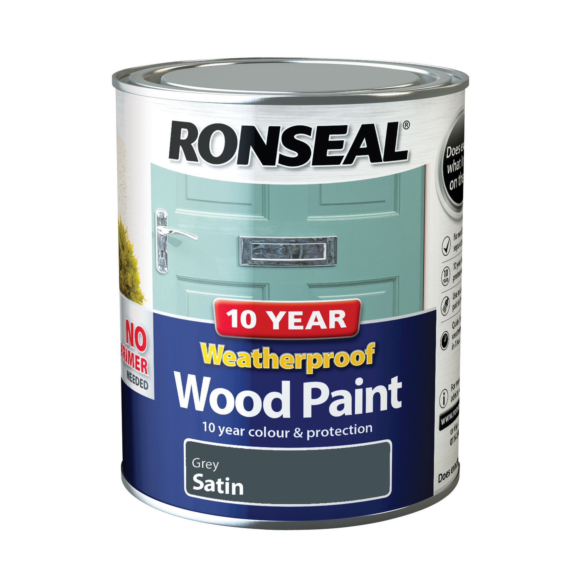 Ronseal 10 Year Weatherproof Wood Paint Grey Satin Exterior Wood paint, 750ml Tin