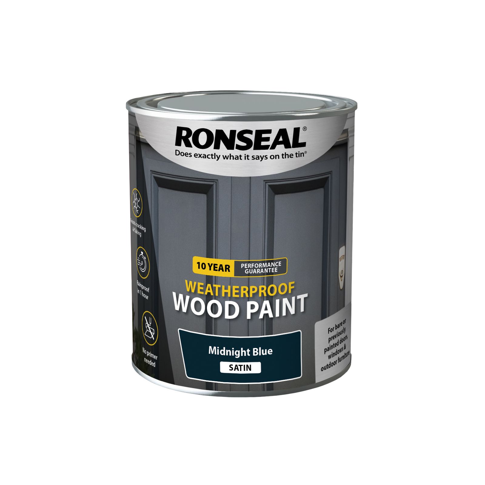 Ronseal 10 Year Weatherproof Wood Paint Midnight blue Satin Exterior Protector Wood paint, 750ml Tin