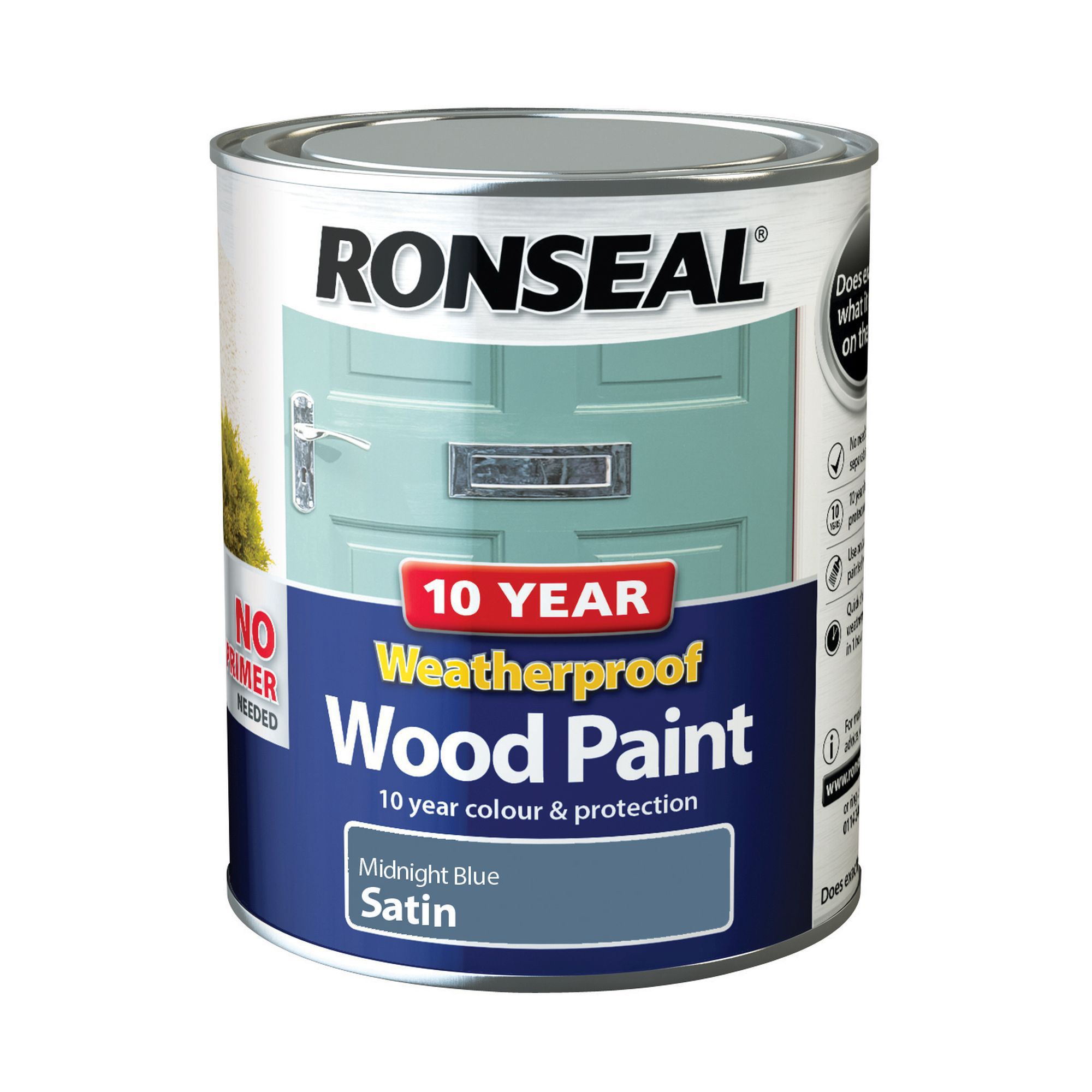 Ronseal 10 Year Weatherproof Wood Paint Midnight blue Satin Exterior Wood paint, 750ml Tin