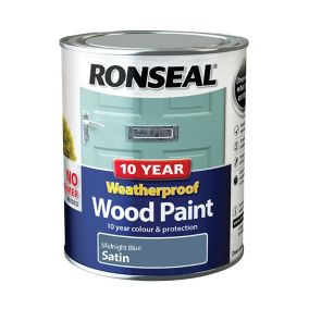 Ronseal 10 Year Weatherproof Wood Paint Midnight blue Satin Exterior Wood paint, 750ml Tin