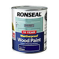 Ronseal 10 Year Weatherproof Wood Paint Royal blue Gloss Exterior Wood paint, 750ml Tin
