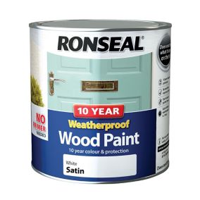 Ronseal 10 Year Weatherproof Wood Paint White Satin Exterior Wood paint, 2.5L Tin