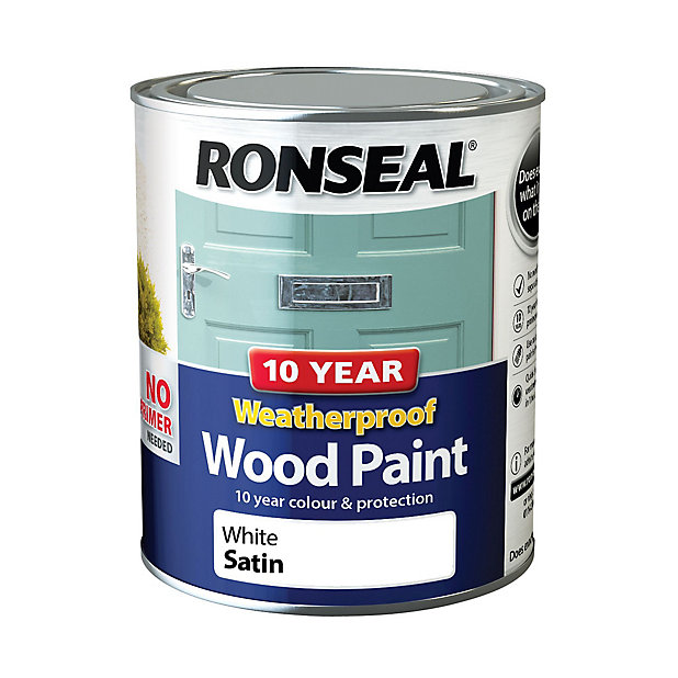 Ronseal 10 Year Weatherproof Wood Paint White Satin Exterior Wood paint,  750ml Tin