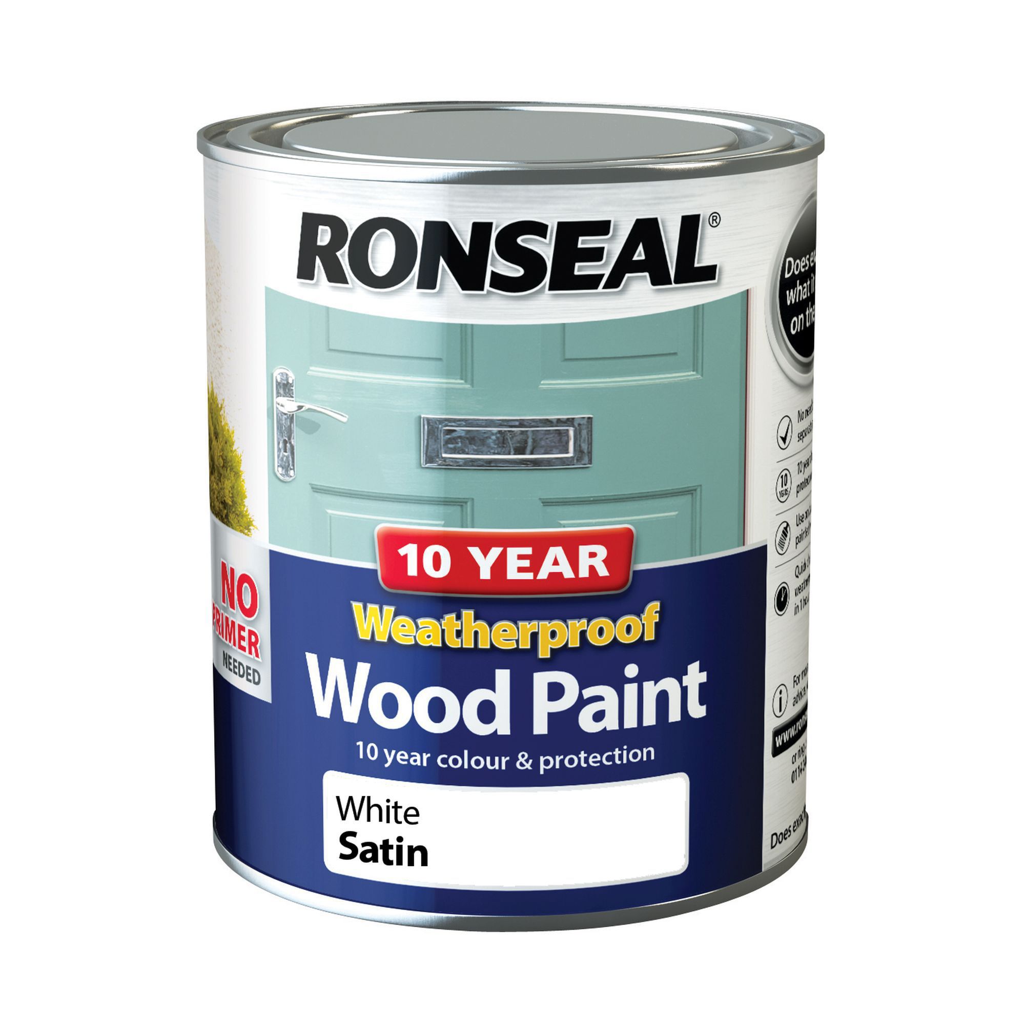 Ronseal 10 Year Weatherproof Wood Paint White Satin Exterior Wood paint,  750ml Tin