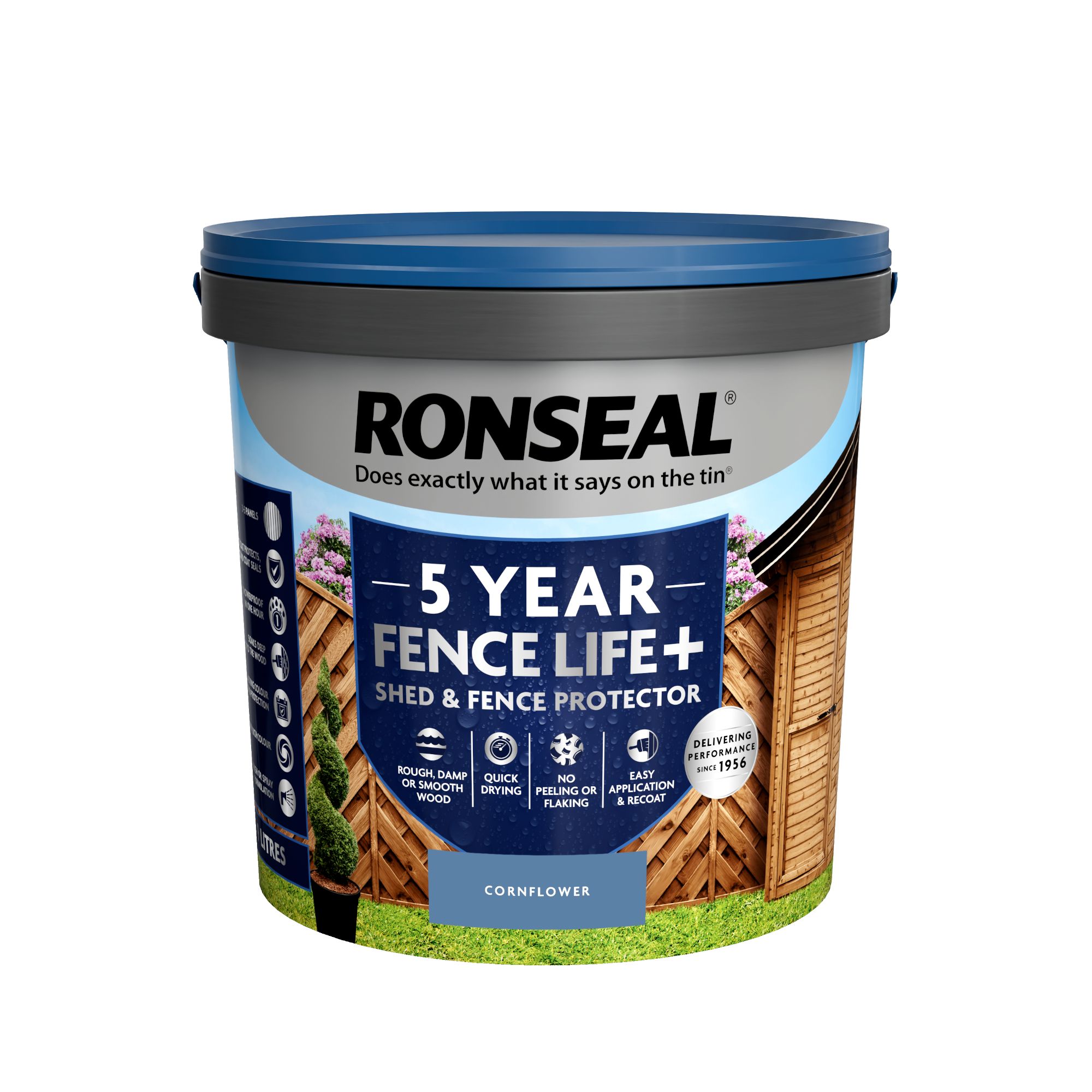 Ronseal 5 Year Fence Life+ Cornflower Matt Exterior Shed & fence Protector Wood paint, 9L Tub