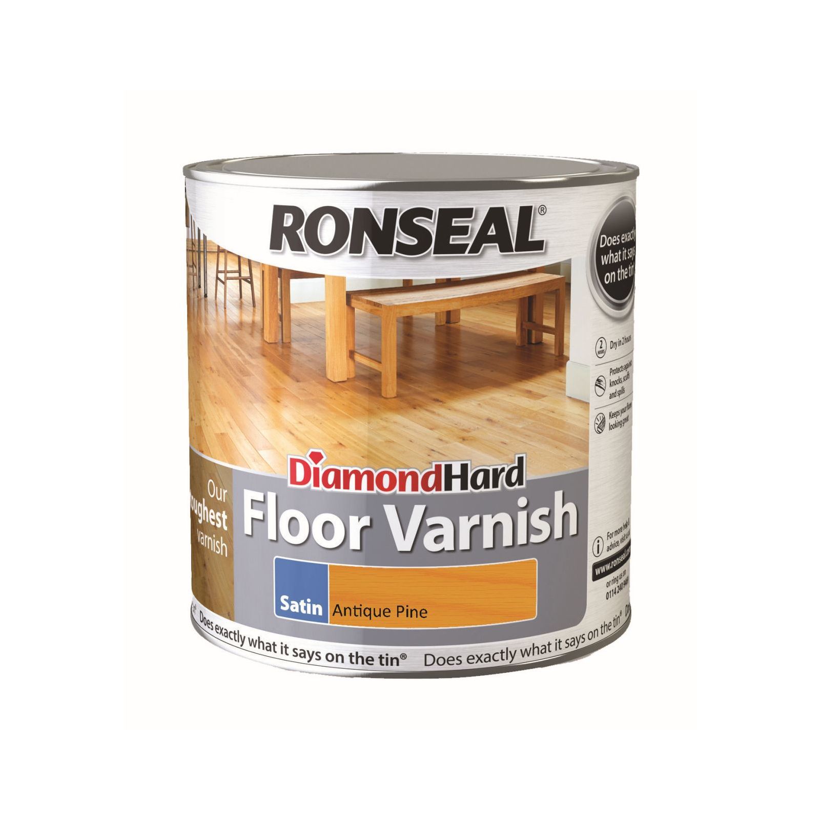 Ronseal Diamond Antique pine Satin Wood Floor Varnish, 2.5L