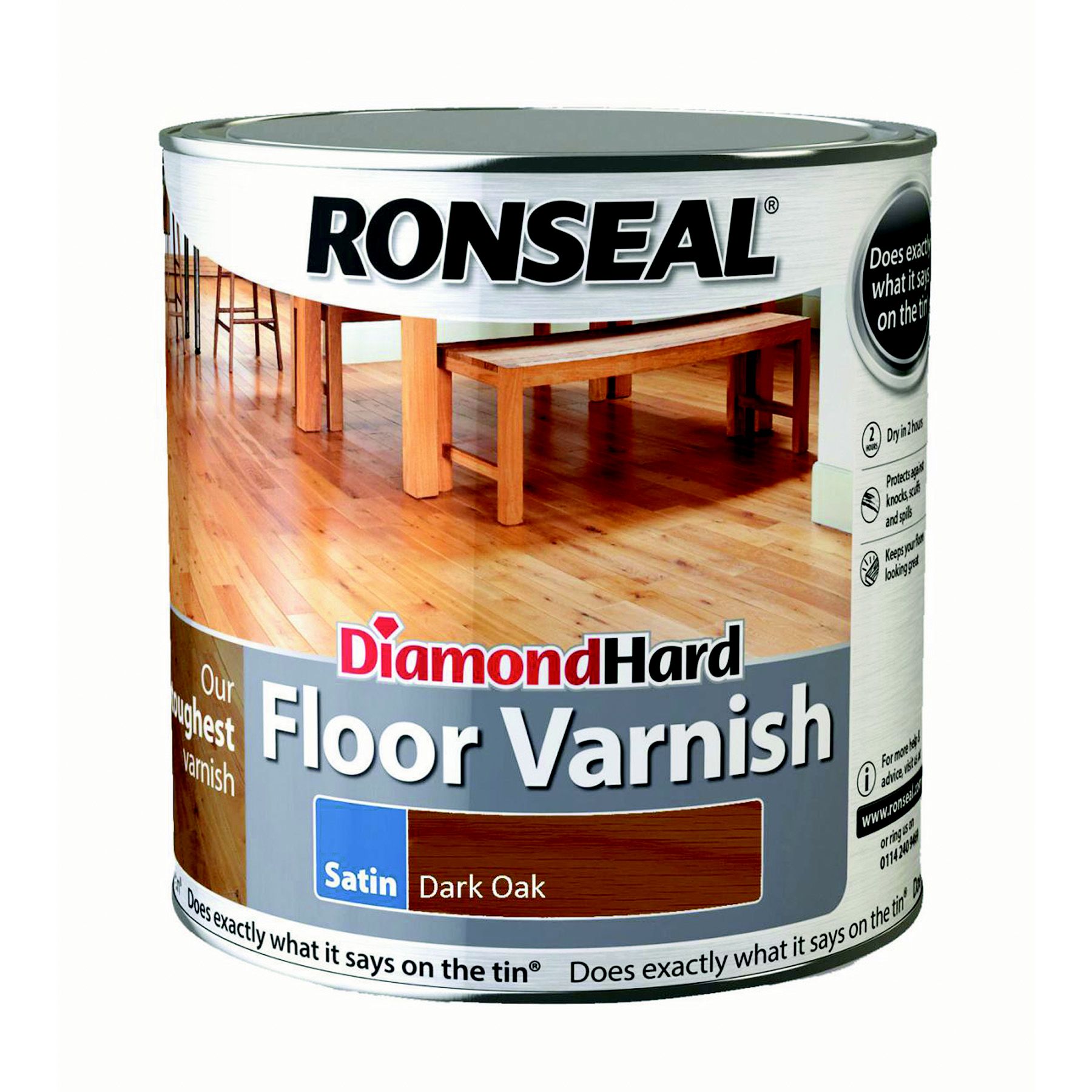 Ronseal Diamond Dark oak Satin Wood Floor Varnish, 2.5L