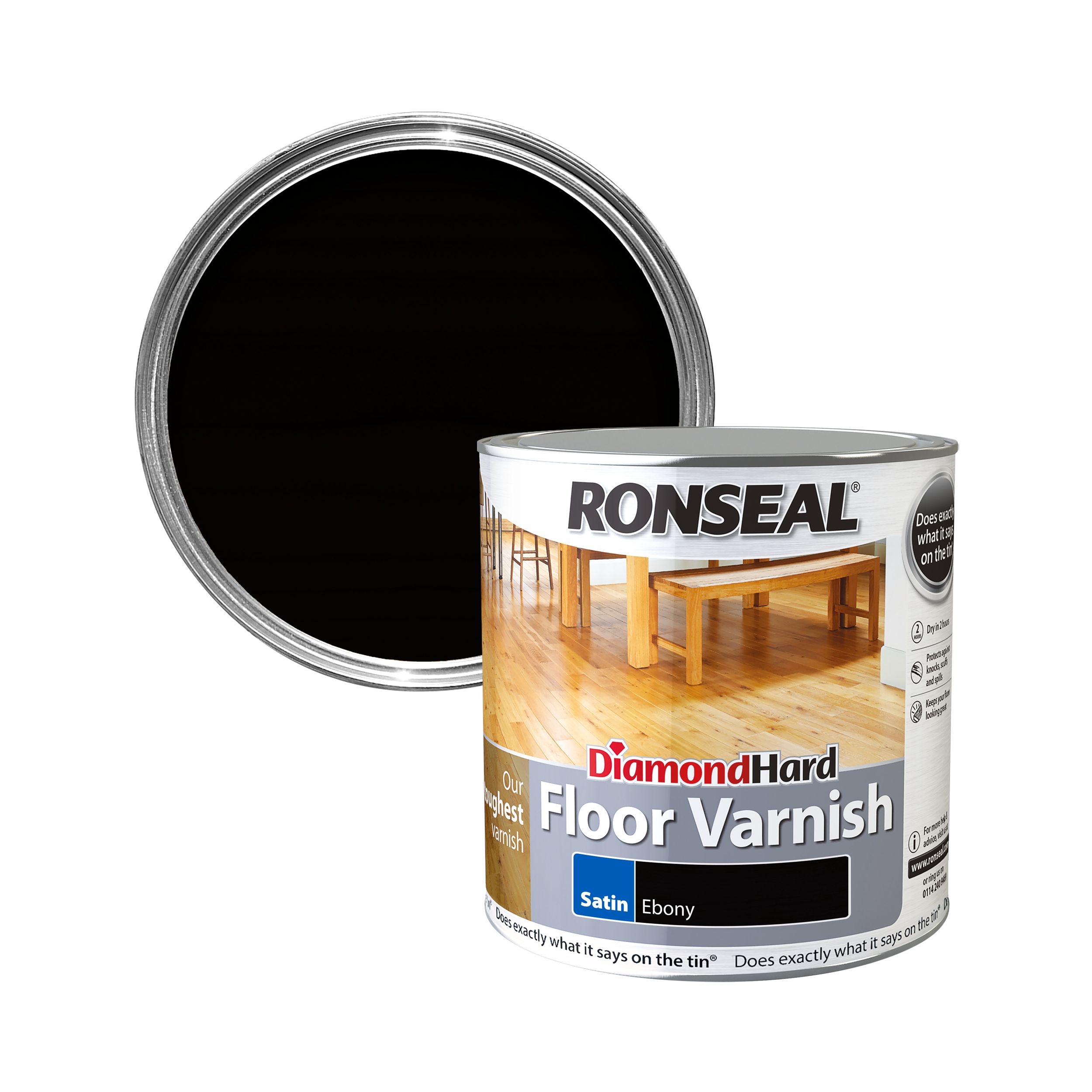 Ronseal Diamond Ebony Satin Wood Floor Varnish, 2.5L