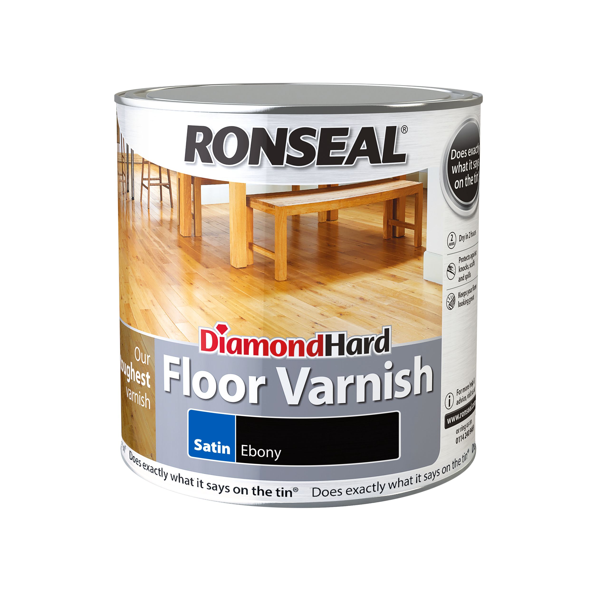 Ronseal Diamond Ebony Satin Wood Floor Varnish, 2.5L