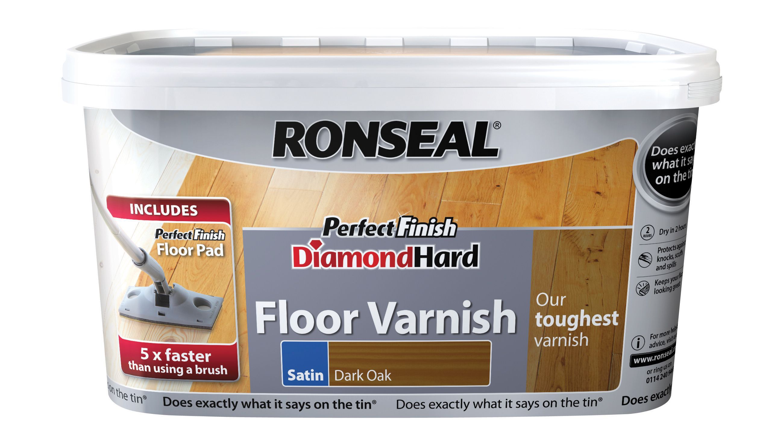 Ronseal Diamond hard Dark oak Satin Floor Wood varnish, 2.5L