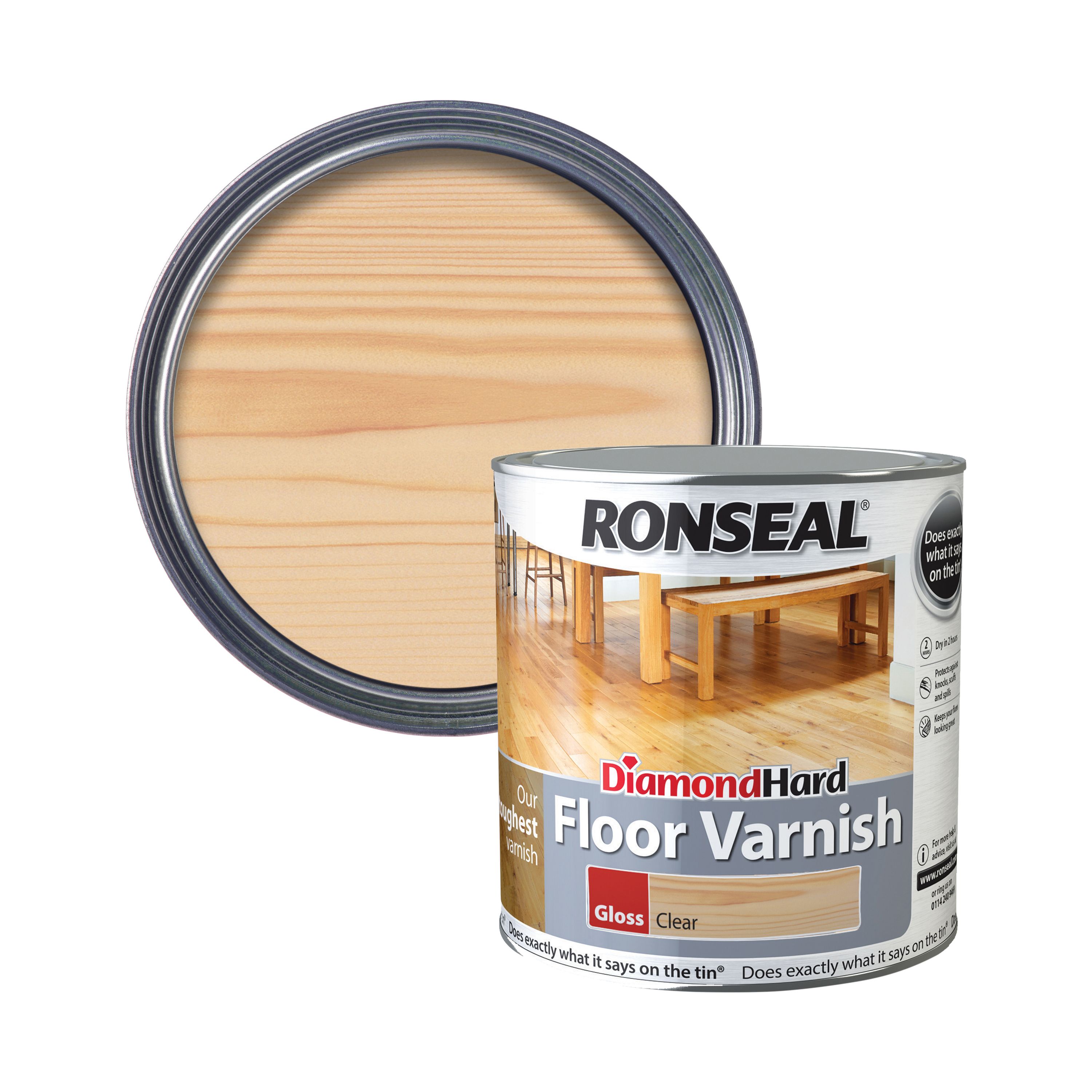 Ronseal Diamond Hard Floor Varnish Clear Gloss Wood Floor Varnish, 2.5L