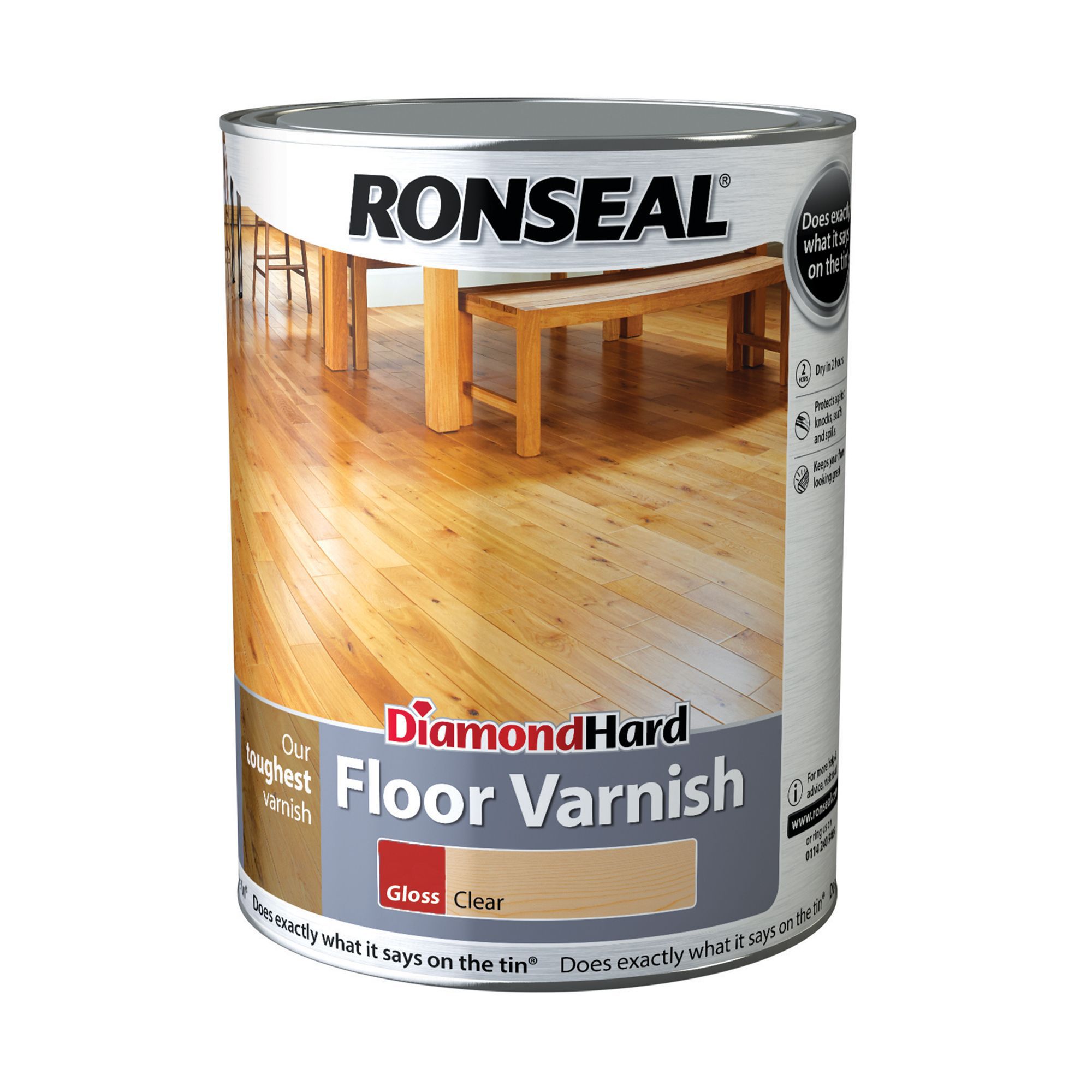 Ronseal Diamond Hard Floor Varnish Clear Gloss Wood Floor Varnish, 5L