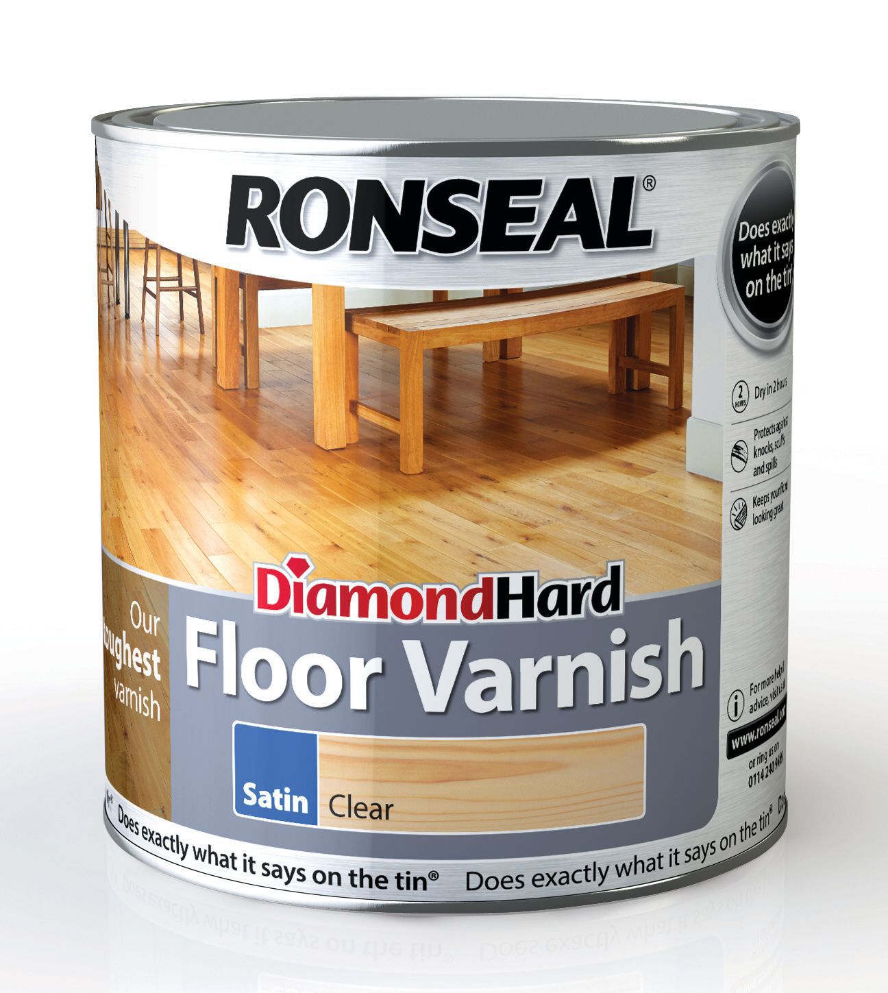 Ronseal Diamond Hard Floor Varnish Clear Satin Wood Floor Varnish, 2.5L