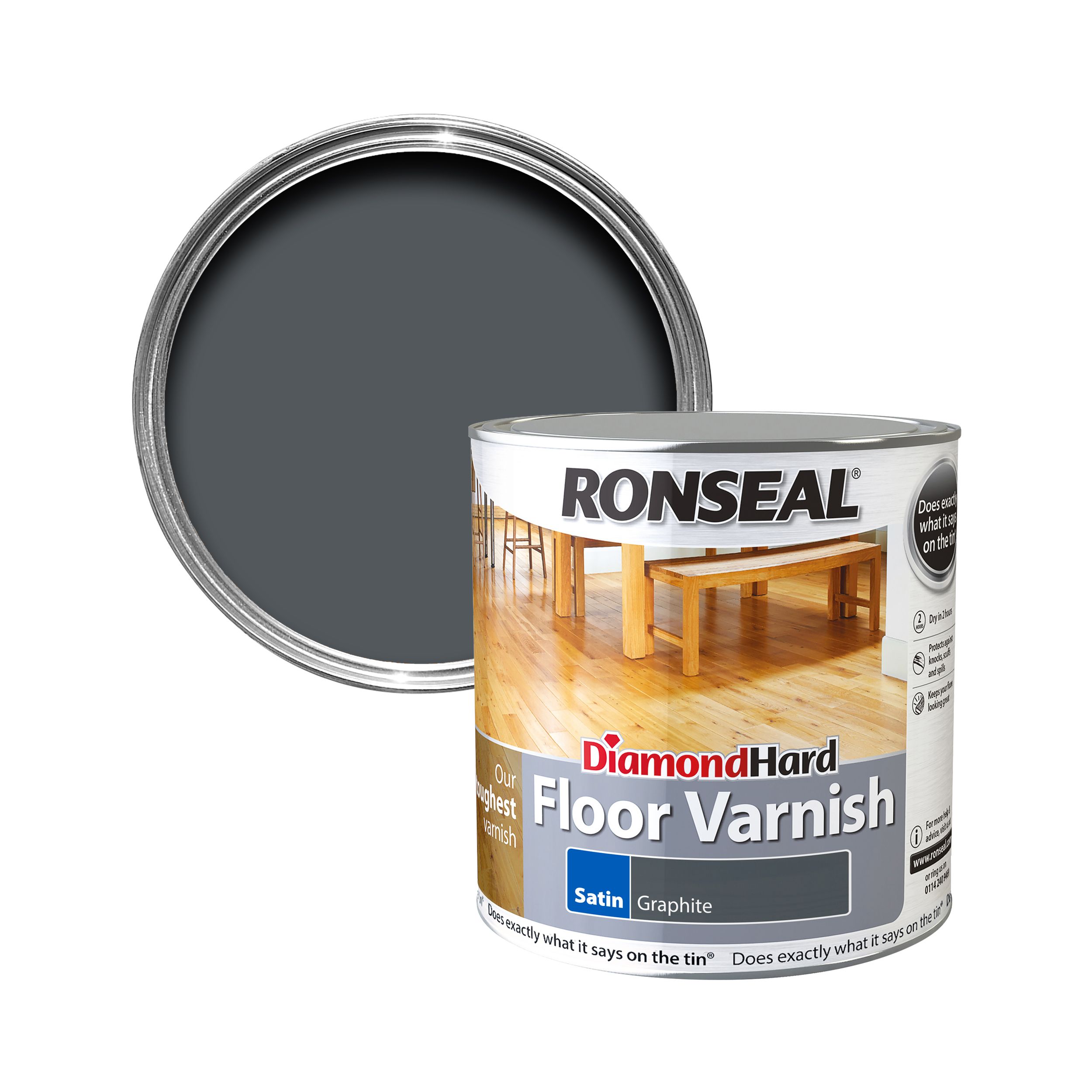 Ronseal Diamond Hard Floor Varnish Graphite Satin Wood Floor Varnish, 2