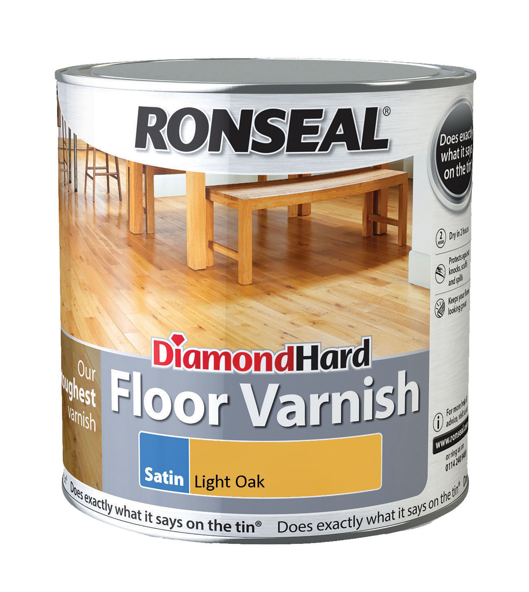 Ronseal Diamond Hard Floor Varnish Light oak Satin Wood Floor Varnish, 2.5L