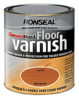 Ronseal Diamond Hard Floor Varnish Medium oak Satin Wood Floor Varnish, 2.5L