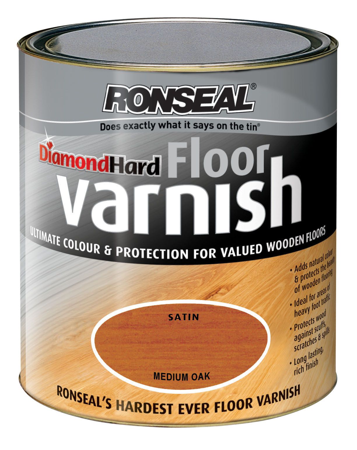 Ronseal Diamond Hard Floor Varnish Medium oak Satin Wood Floor Varnish, 2.5L