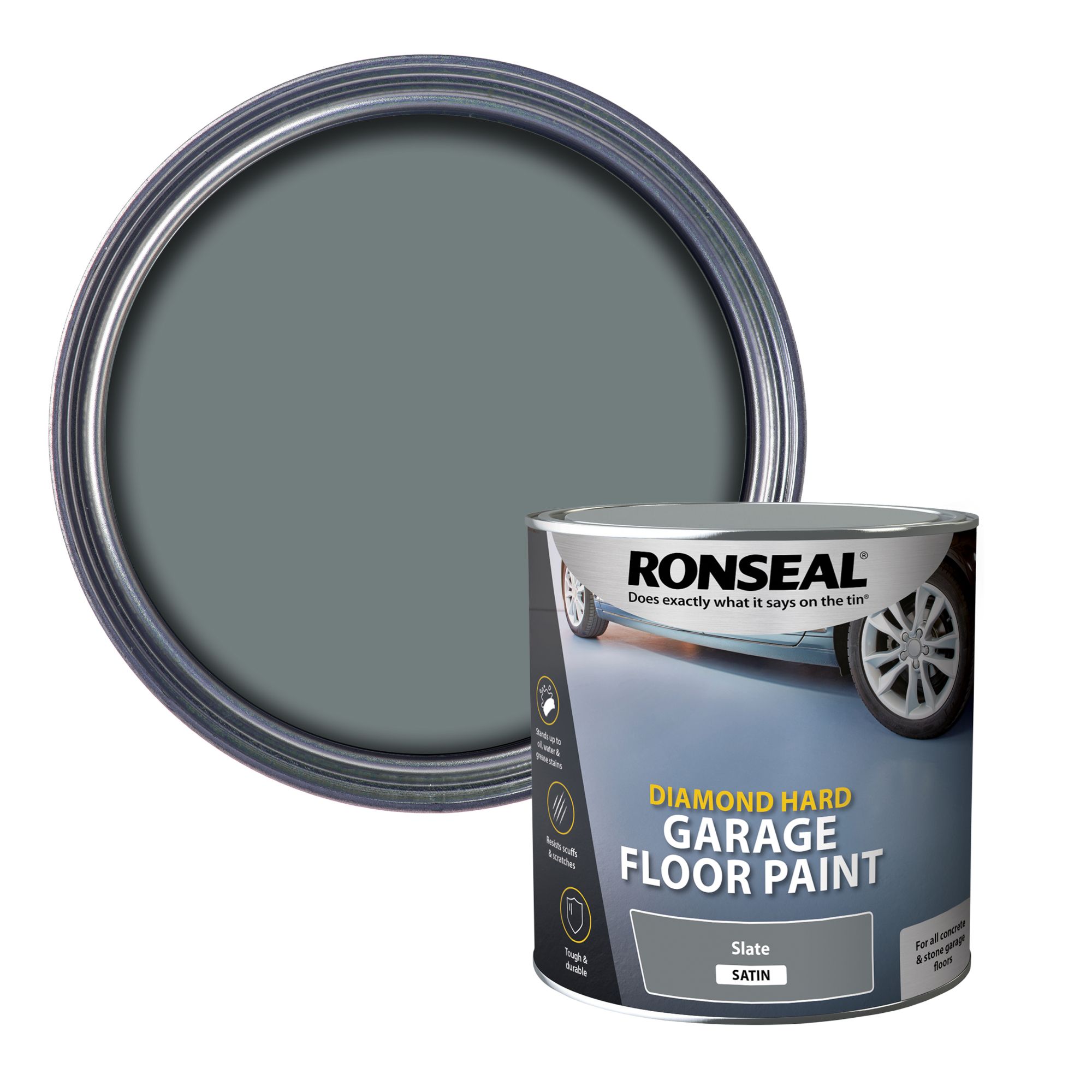 Ronseal Diamond Hard Slate Satin Concrete Garage floor paint, 2.5L