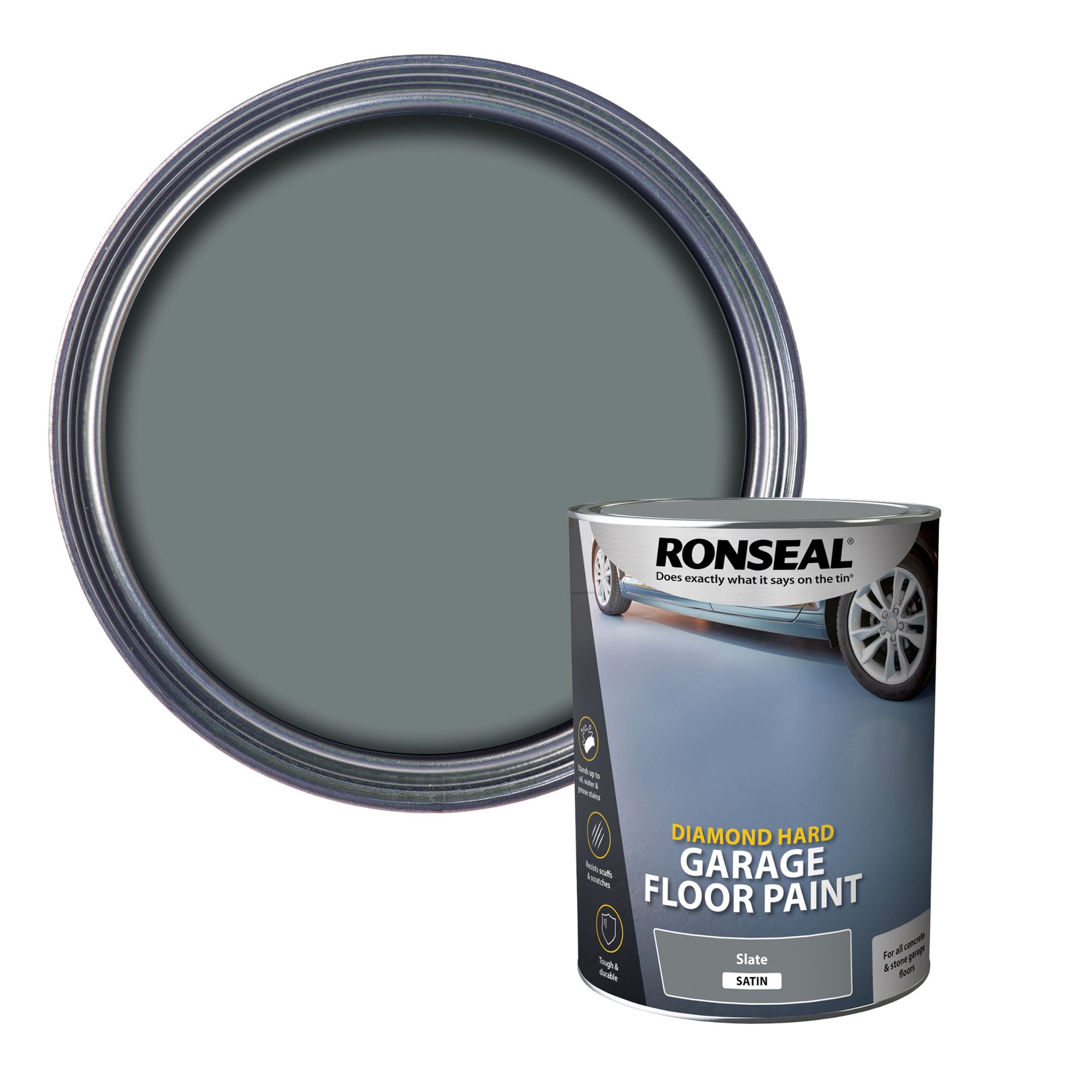 Ronseal Diamond Hard Slate Satin Concrete Garage floor paint, 5L