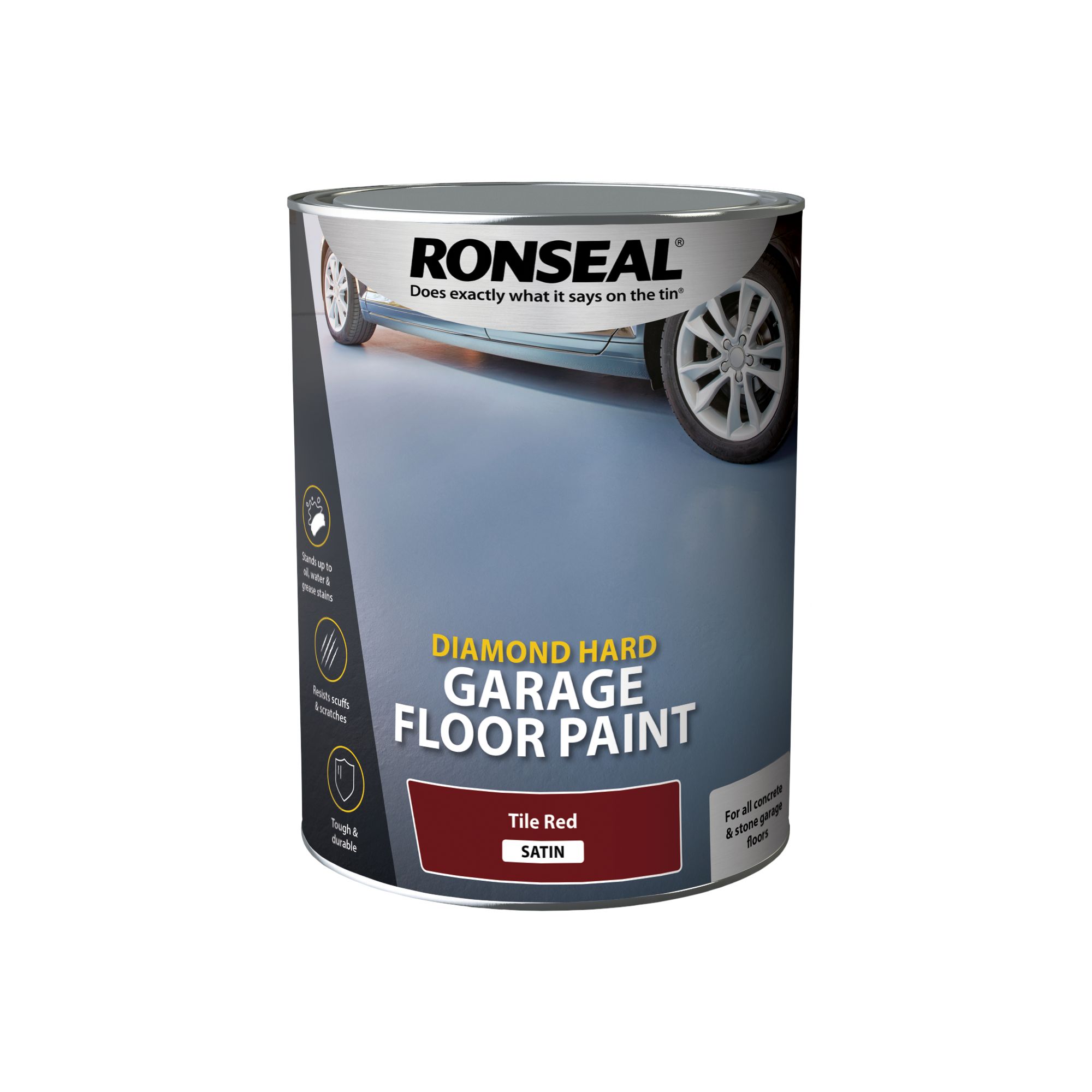 Ronseal Diamond Hard Tile red Satin Concrete Garage floor paint, 5L