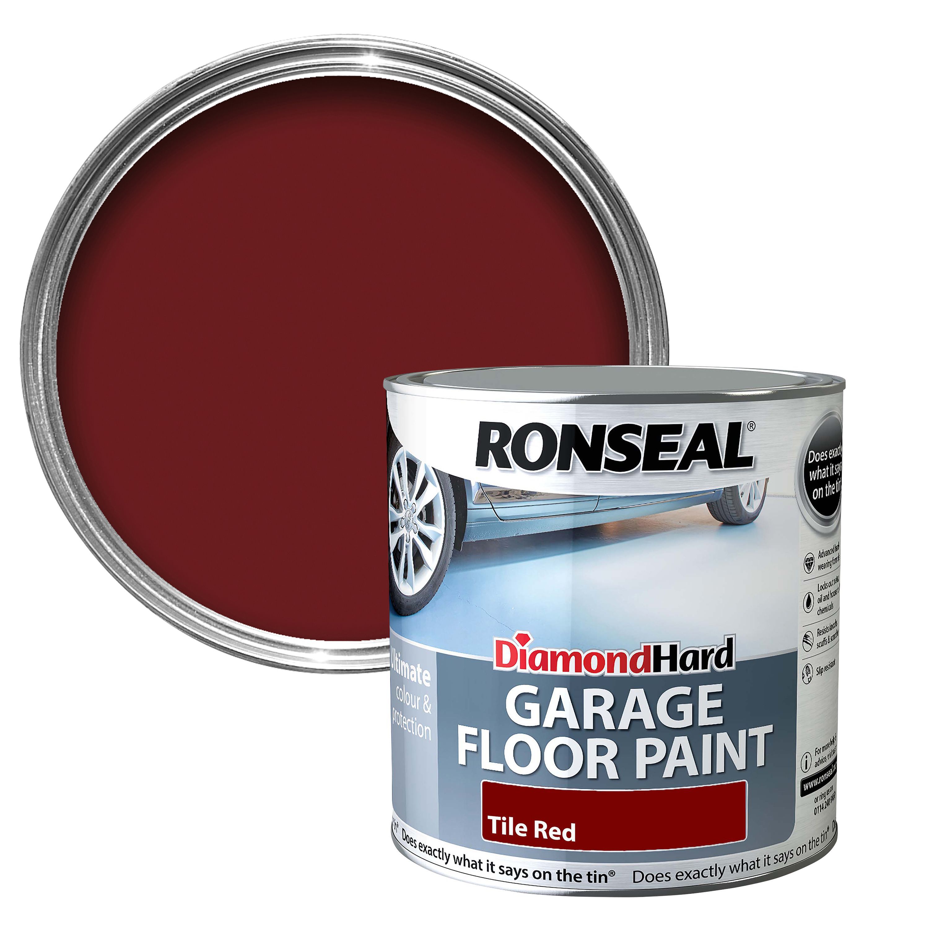 Ronseal Diamond Hard Tile red Satin Garage floor paint, 2.5L