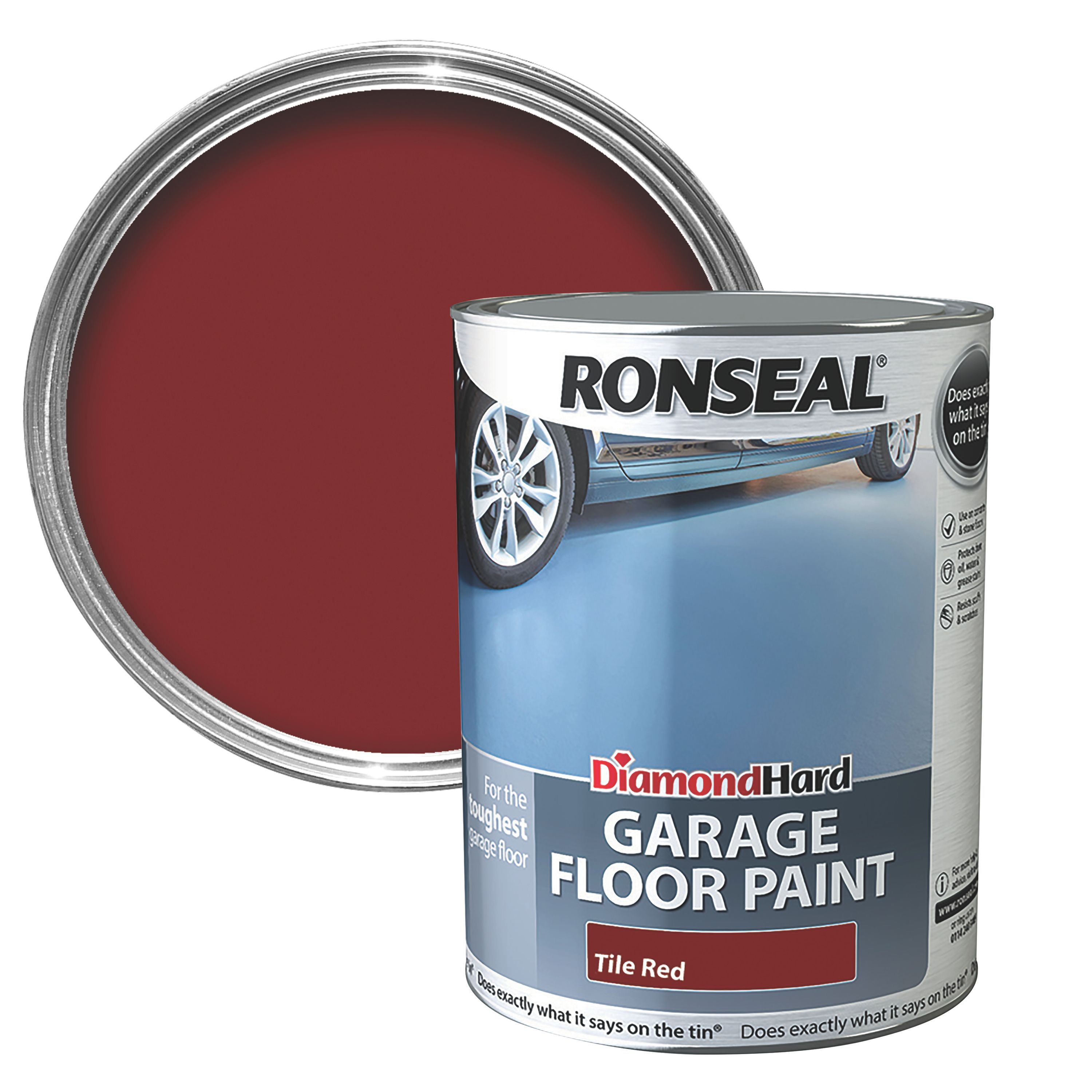 Ronseal Diamond Hard Tile red Satin Garage floor paint, 5L