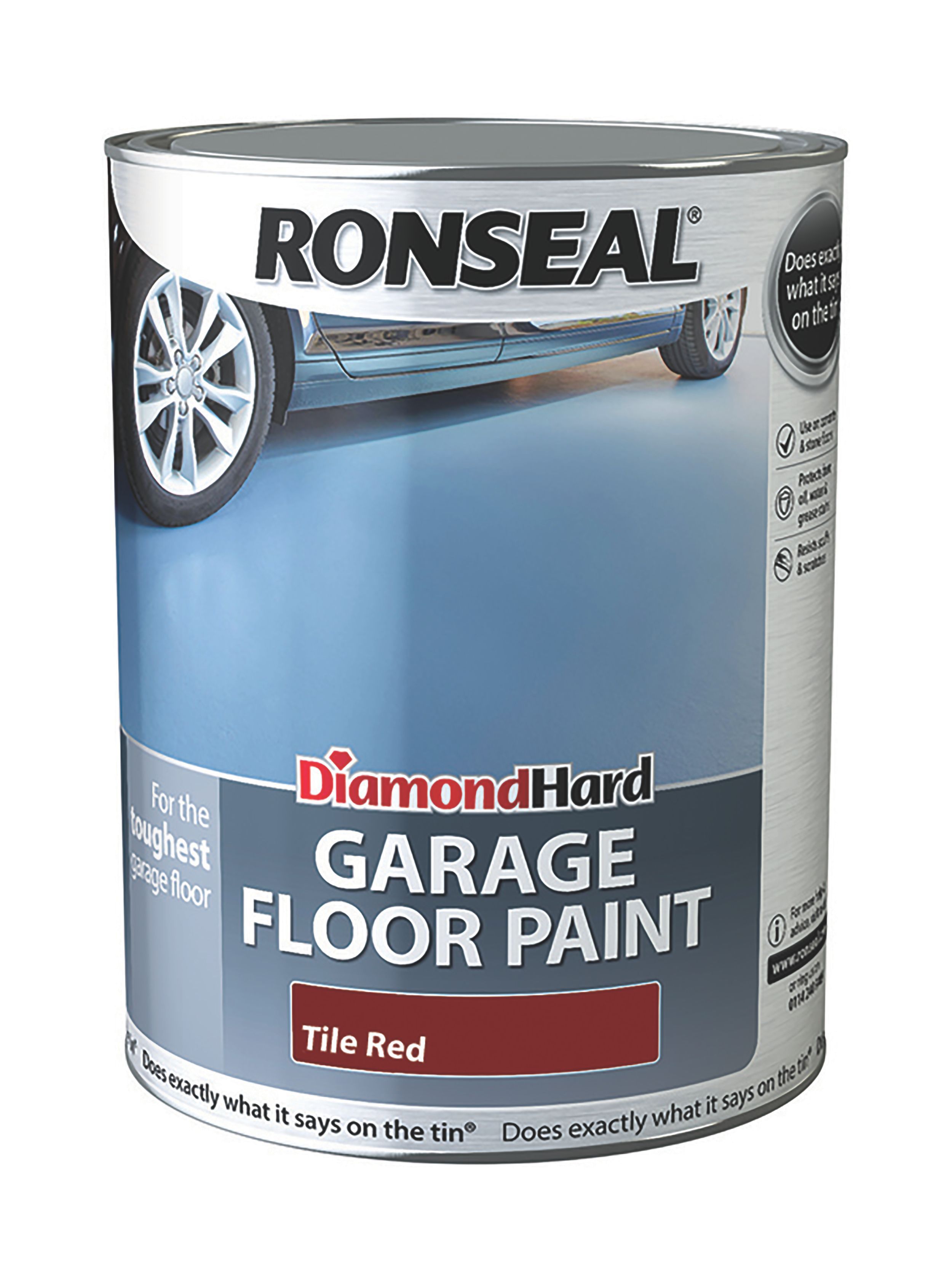 Ronseal Diamond Hard Tile red Satin Garage floor paint, 5L