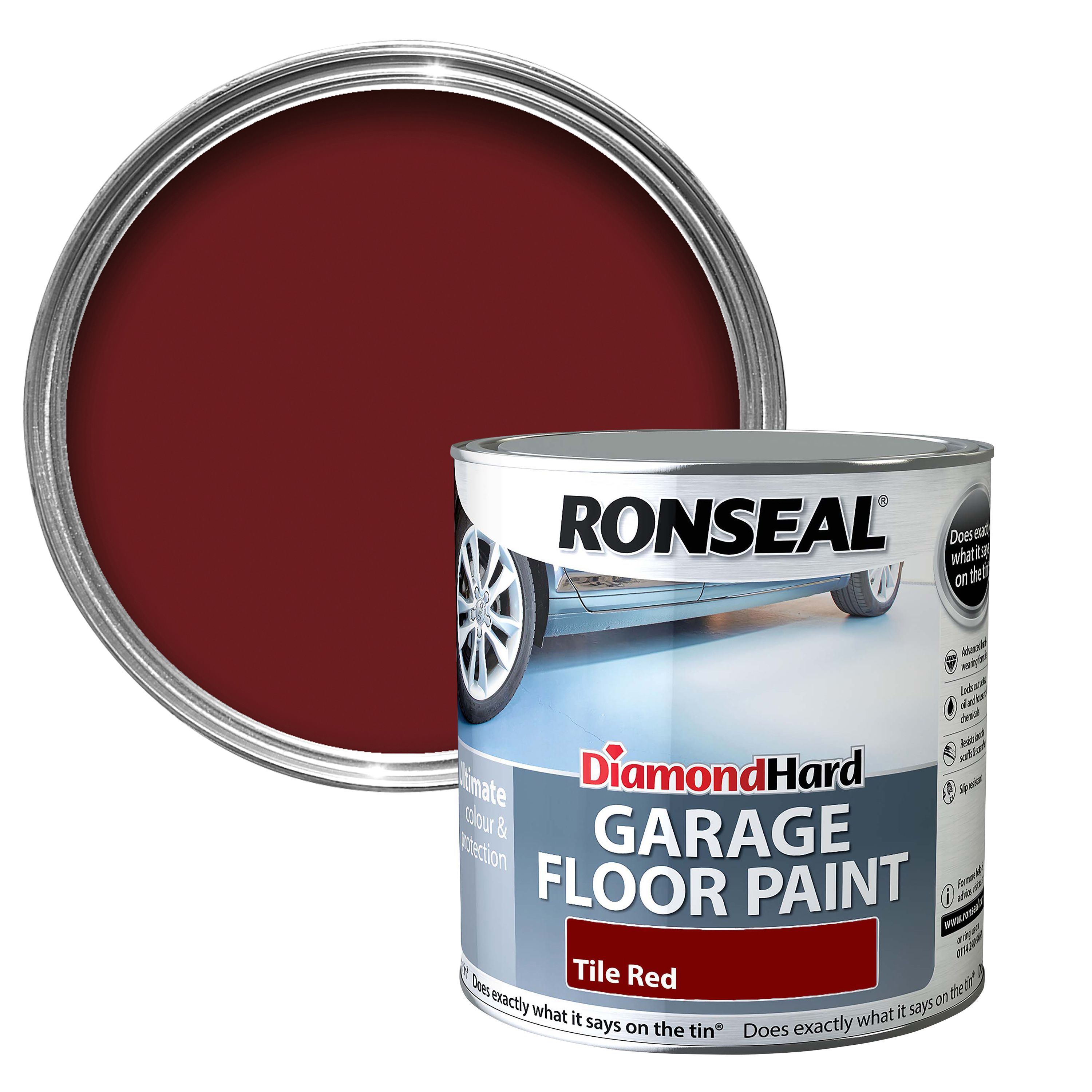 Ronseal Diamond Hard Tile red Satinwood Garage floor paint, 2.5L DIY