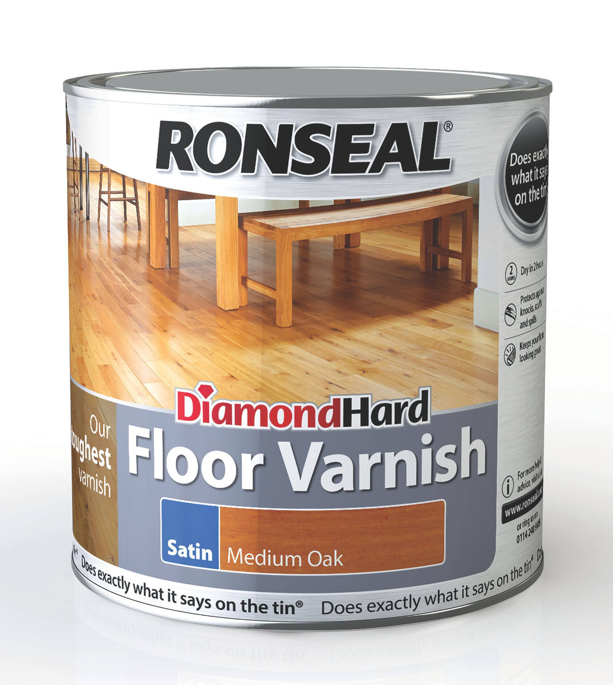 Ronseal Diamond Medium oak Satin Wood Floor Varnish, 2.5L