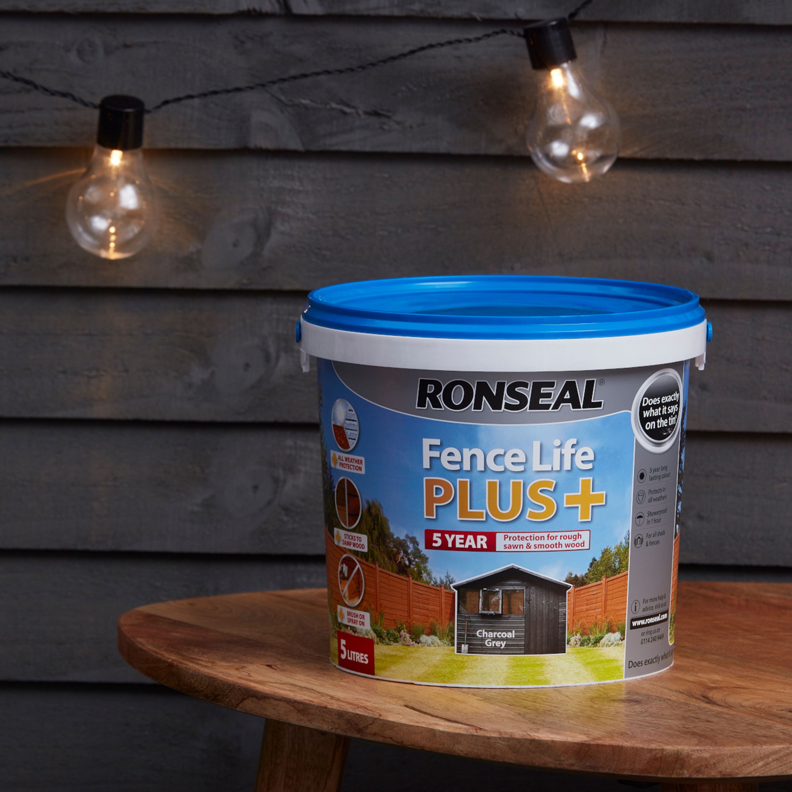 Ronseal Fence Life Plus Charcoal grey Matt Exterior Fence & shed Wood paint, 5L Tub