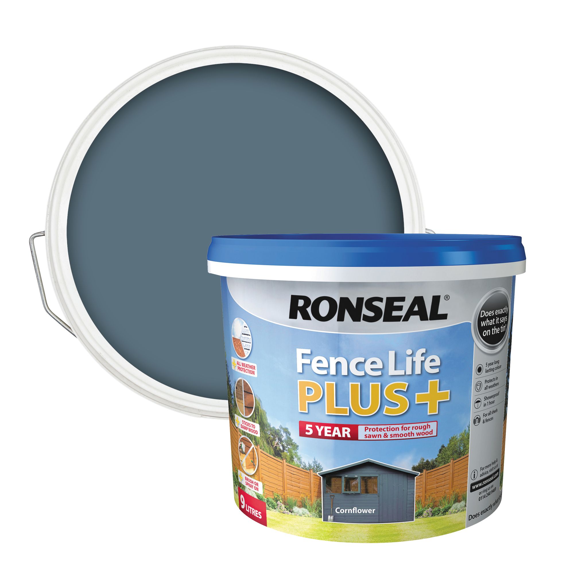 Ronseal Fence Life Plus Cornflower Matt Exterior Wood paint, 9L DIY